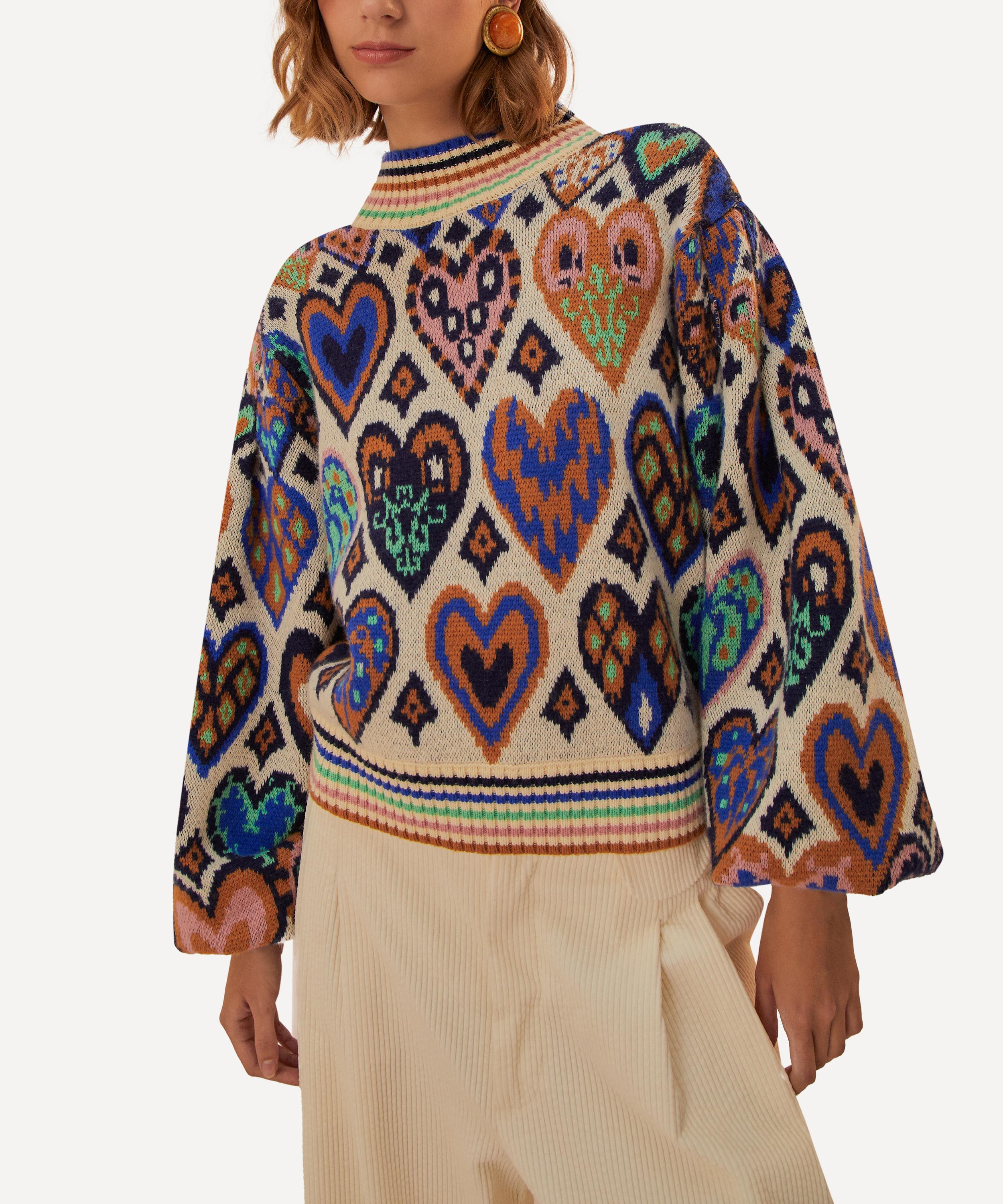 FARM Rio Cream Hearts Ikat Knit Jumper | Liberty