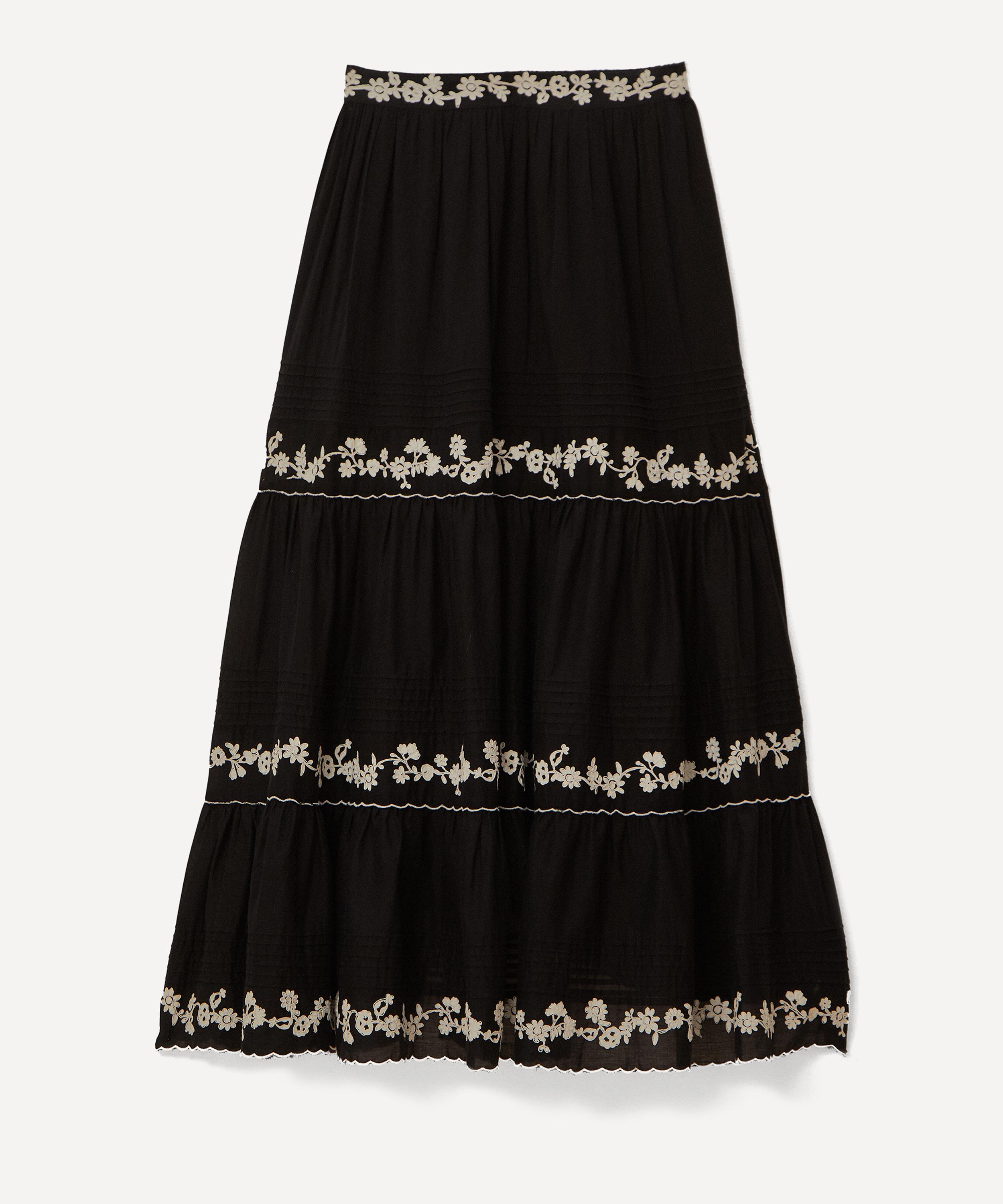 FARM Rio - Black Embroidered Ruffle Maxi Skirt image number 0