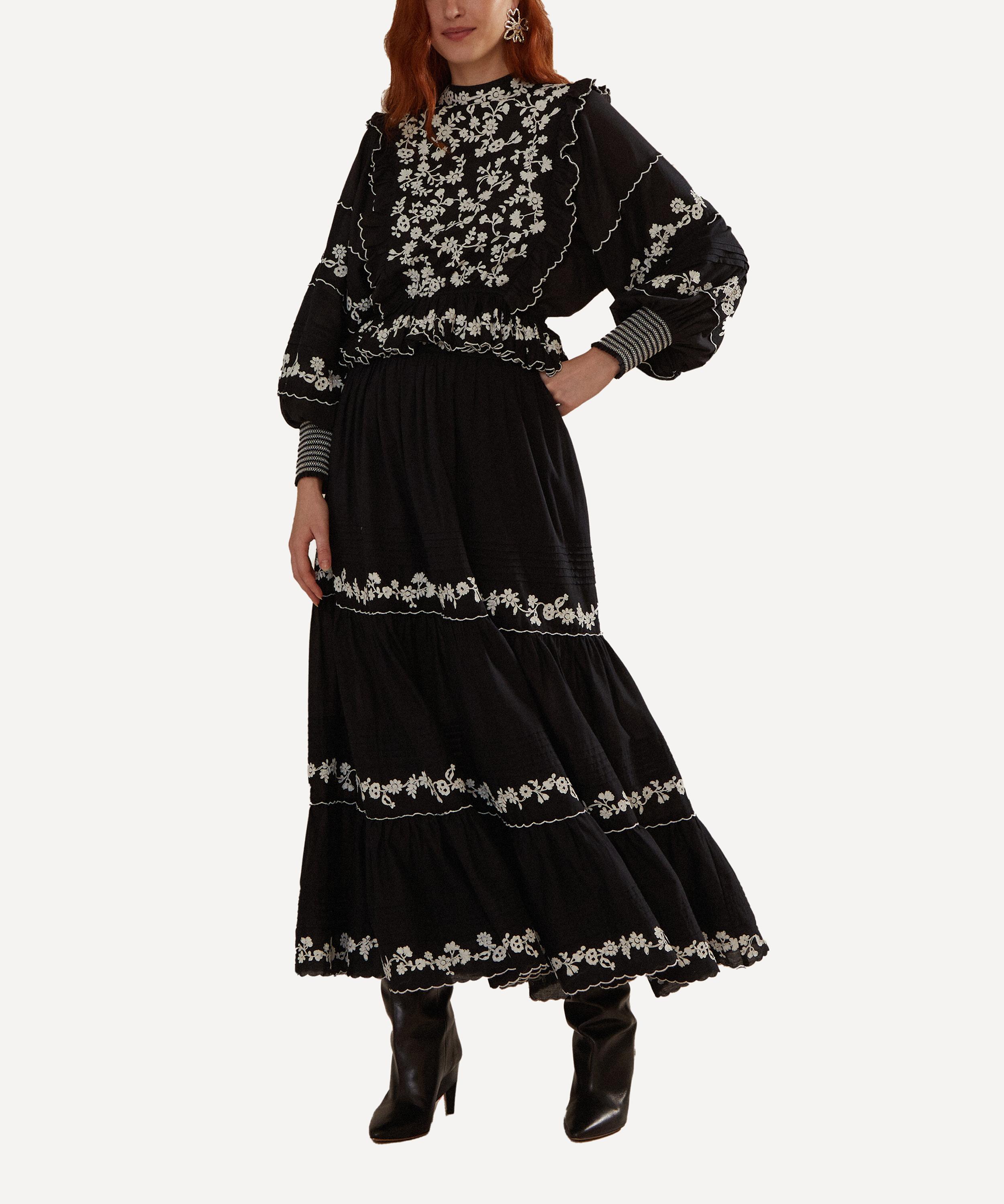 FARM Rio - Black Embroidered Ruffle Maxi Skirt image number 1