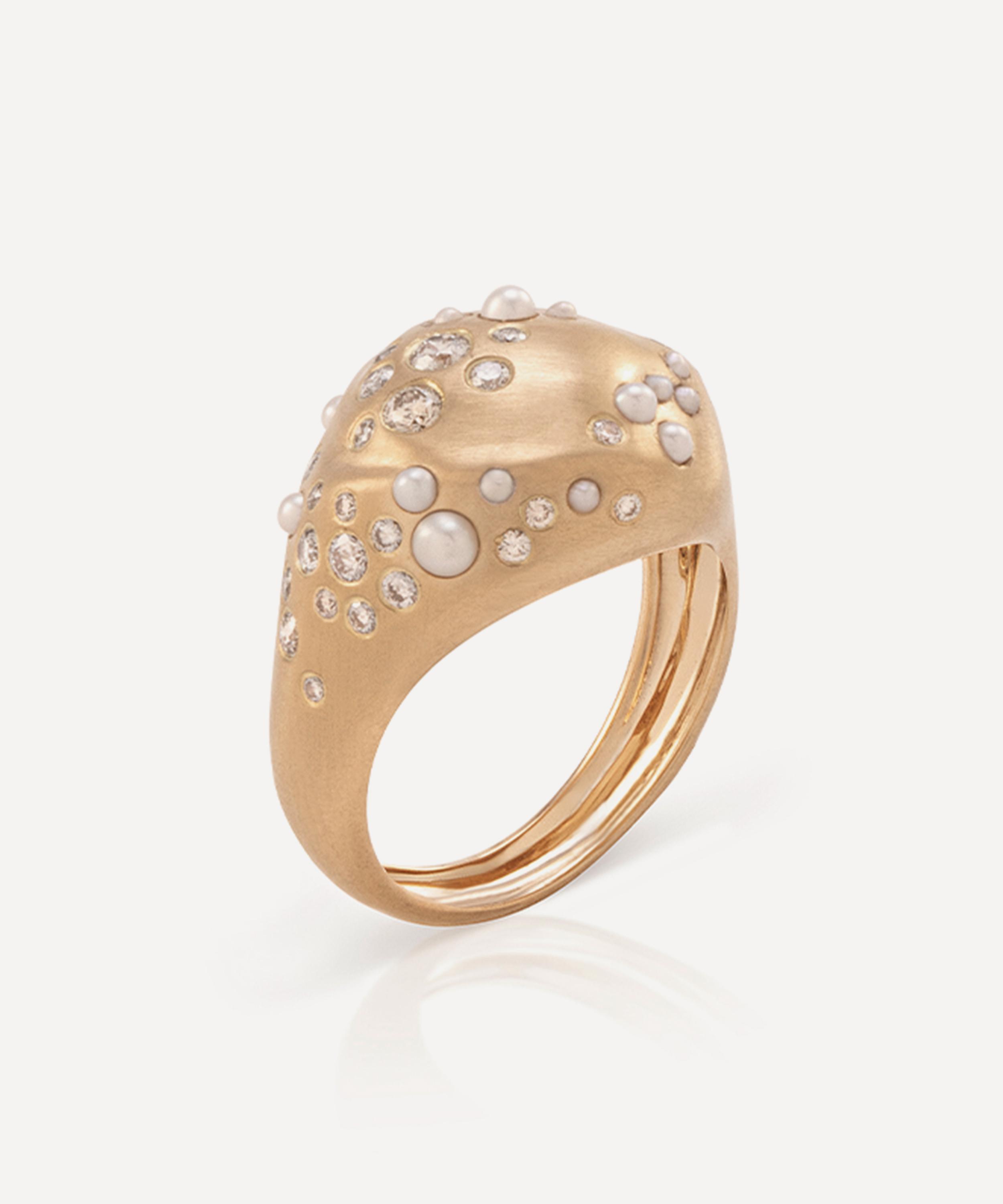 Nada Ghazal - 18ct Gold Drop Shine Round Signet Ring image number 0