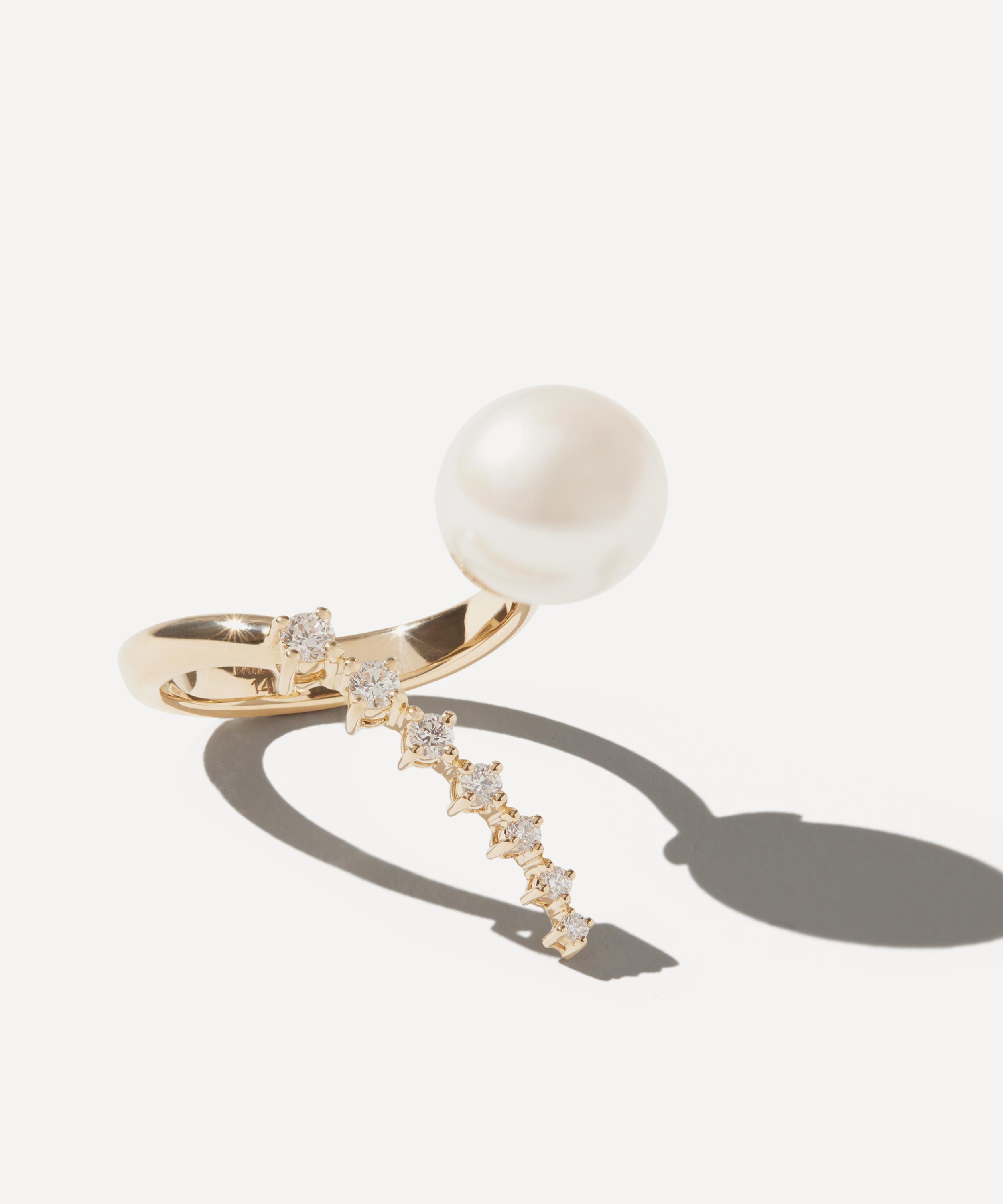 Mizuki - 14ct Gold Pearl and Diamond Cascading Ring