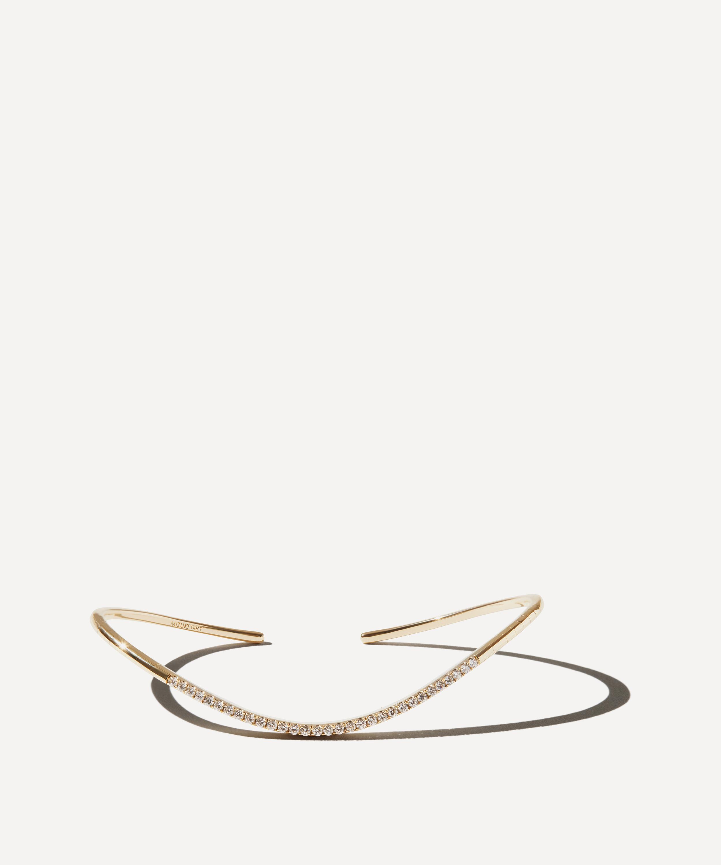 Mizuki - 14ct Gold Diamond Curve Cuff Bracelet