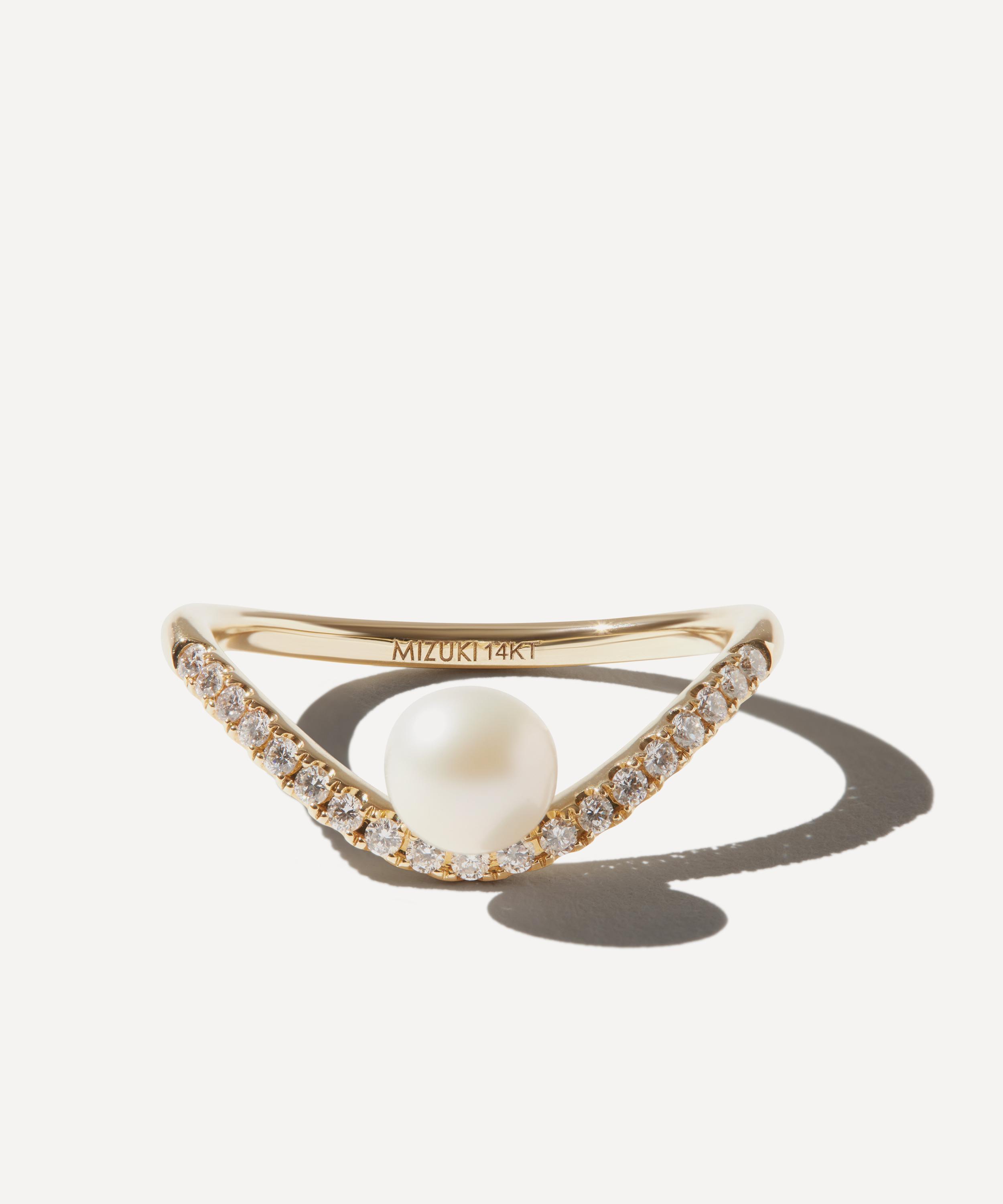 Mizuki - 14ct Gold Diamond and Pearl Curve Ring image number 0