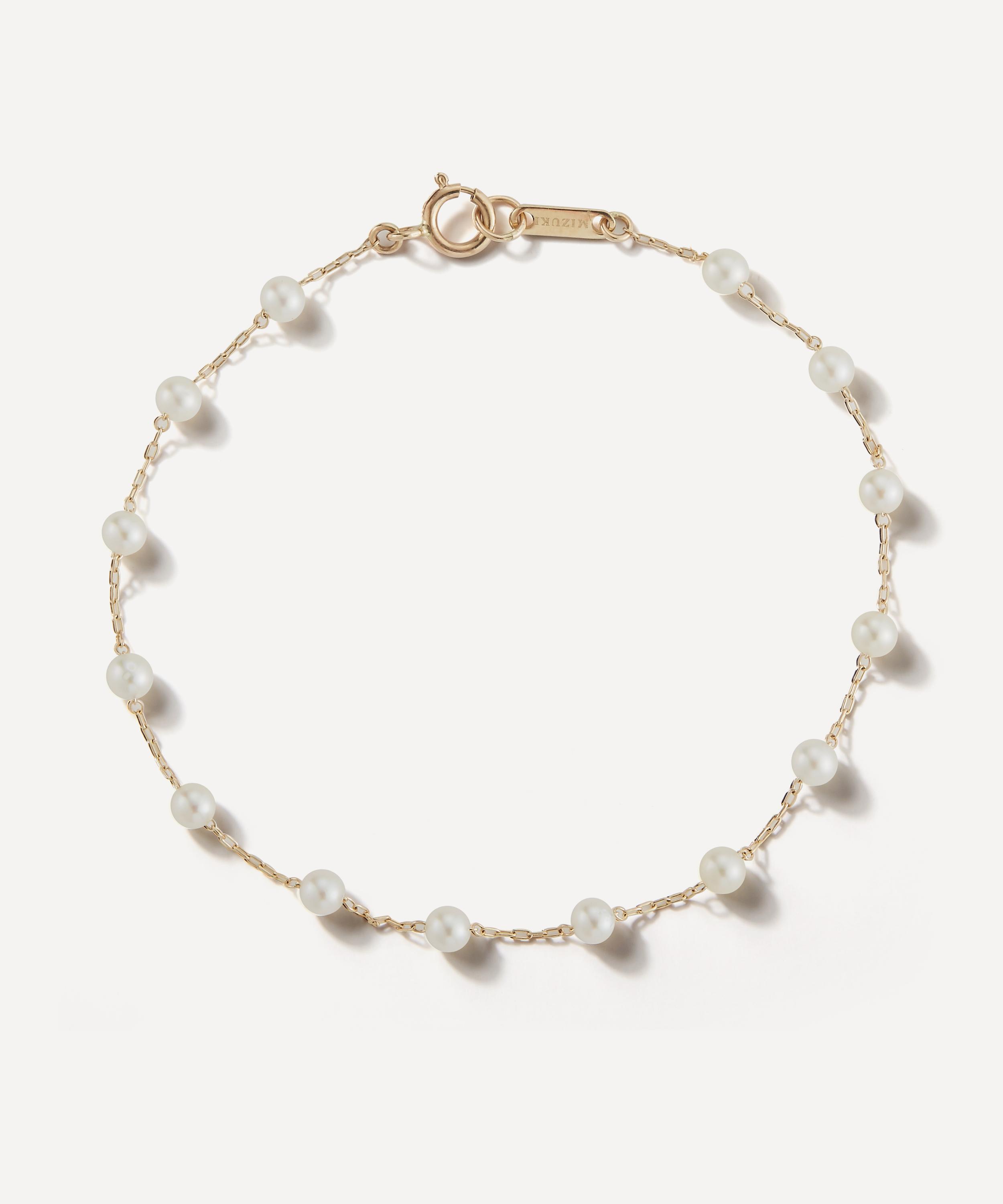 Mizuki - 14ct Gold Floating Pearl Station Bracelet image number 0