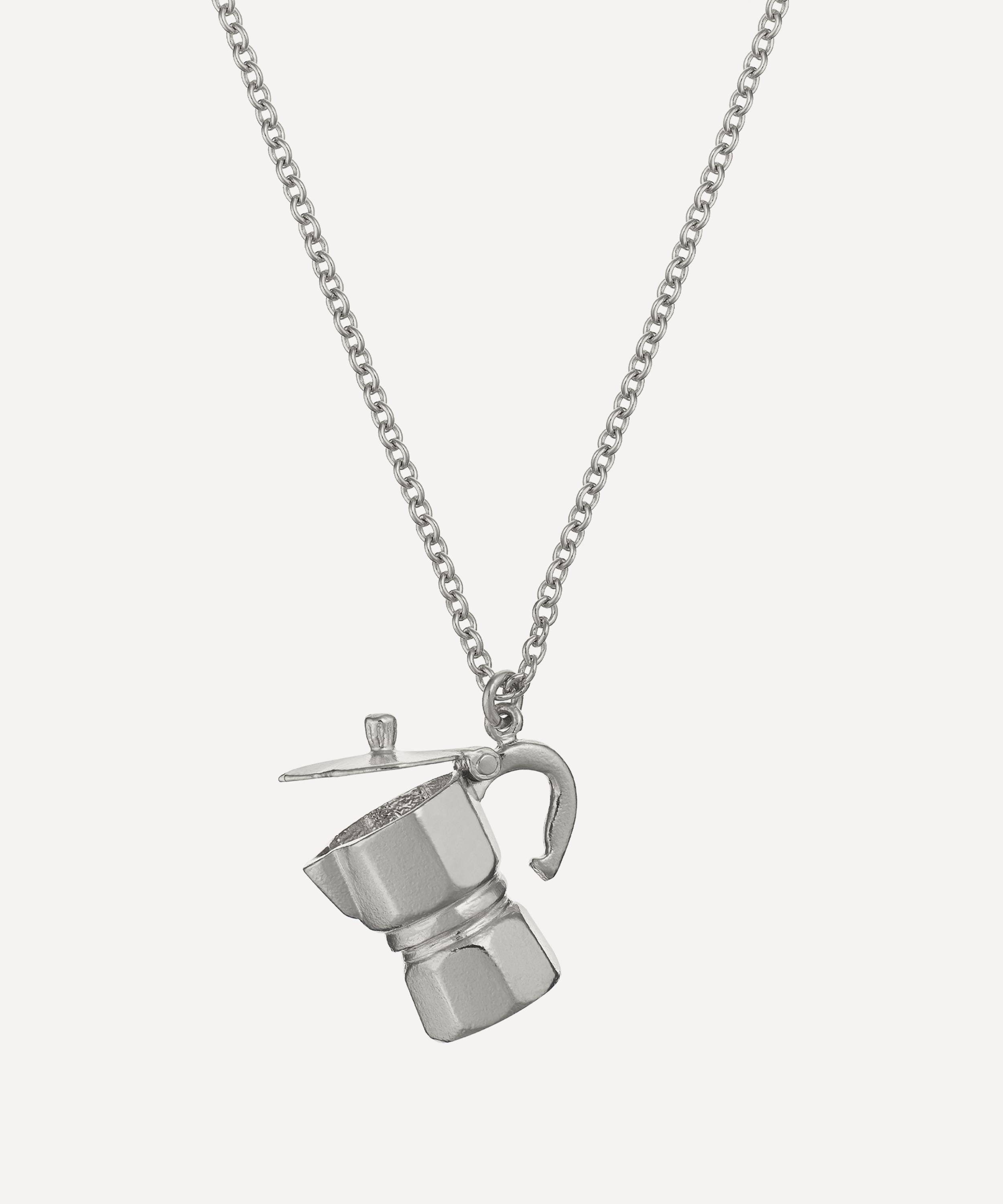 Alex Monroe - Sterling Silver Opening Moka Coffee Pot Pendant Necklace image number 1