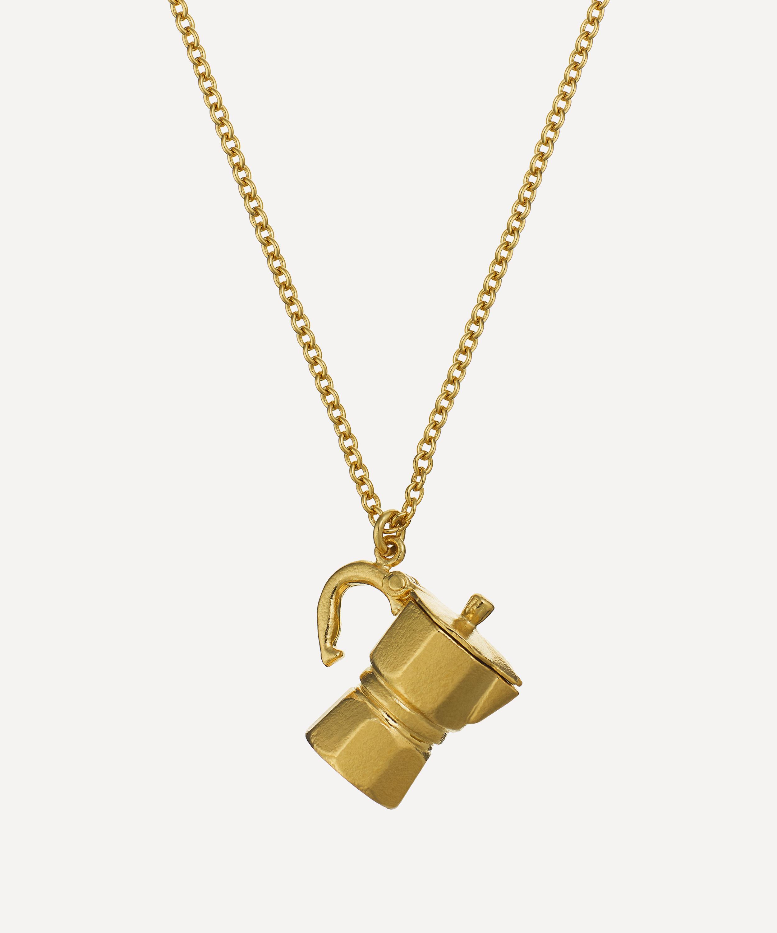 Alex Monroe - 22ct Gold-Plated Opening Moka Coffee Pot Pendant Necklace image number 0