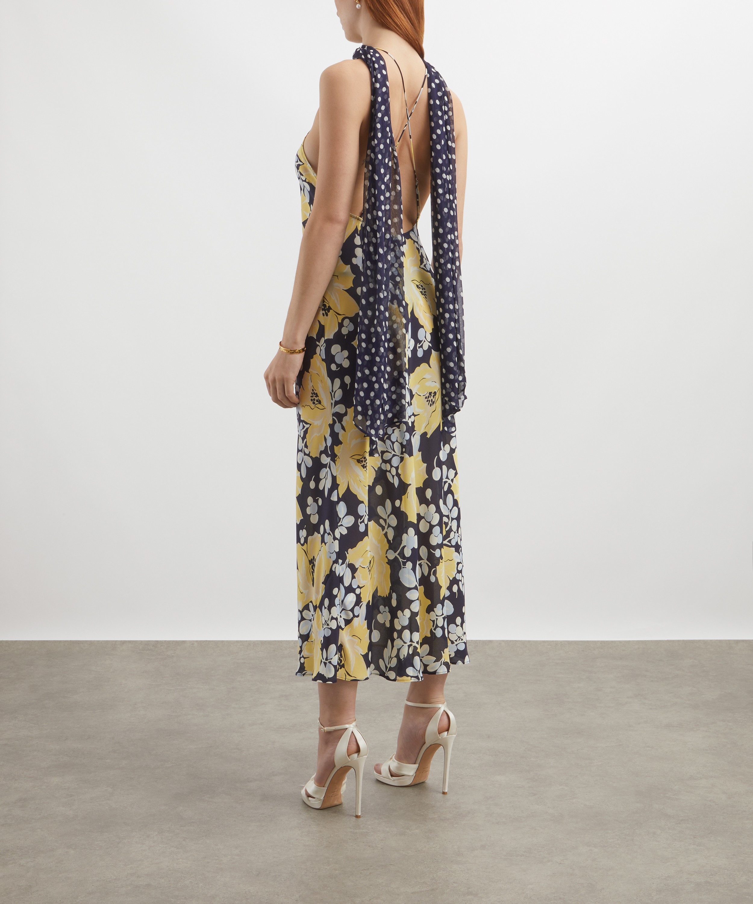 RIXO - Hayley Umbrella Floral Navy Silk Midi Dress image number 3