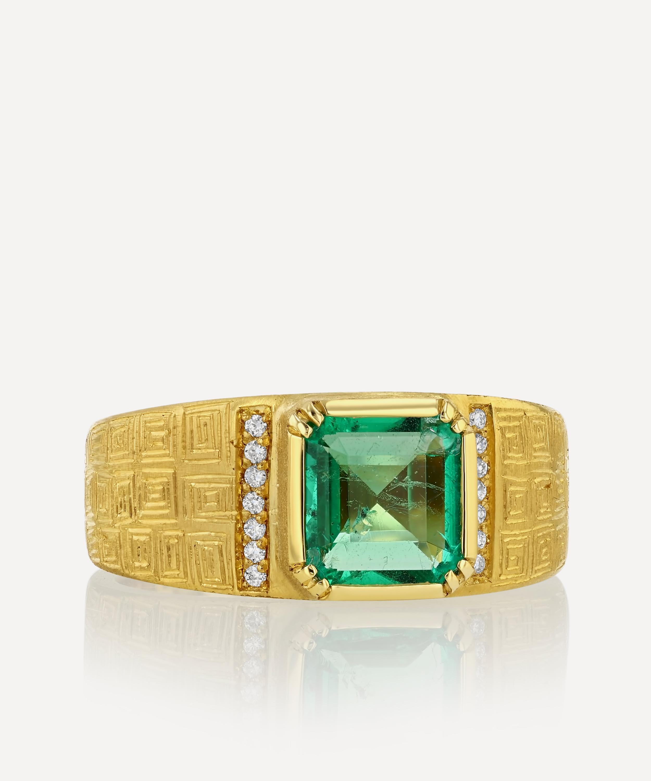 Brooke Gregson - 18ct Gold Talisman Shield Emerald Engraved Ring image number 0