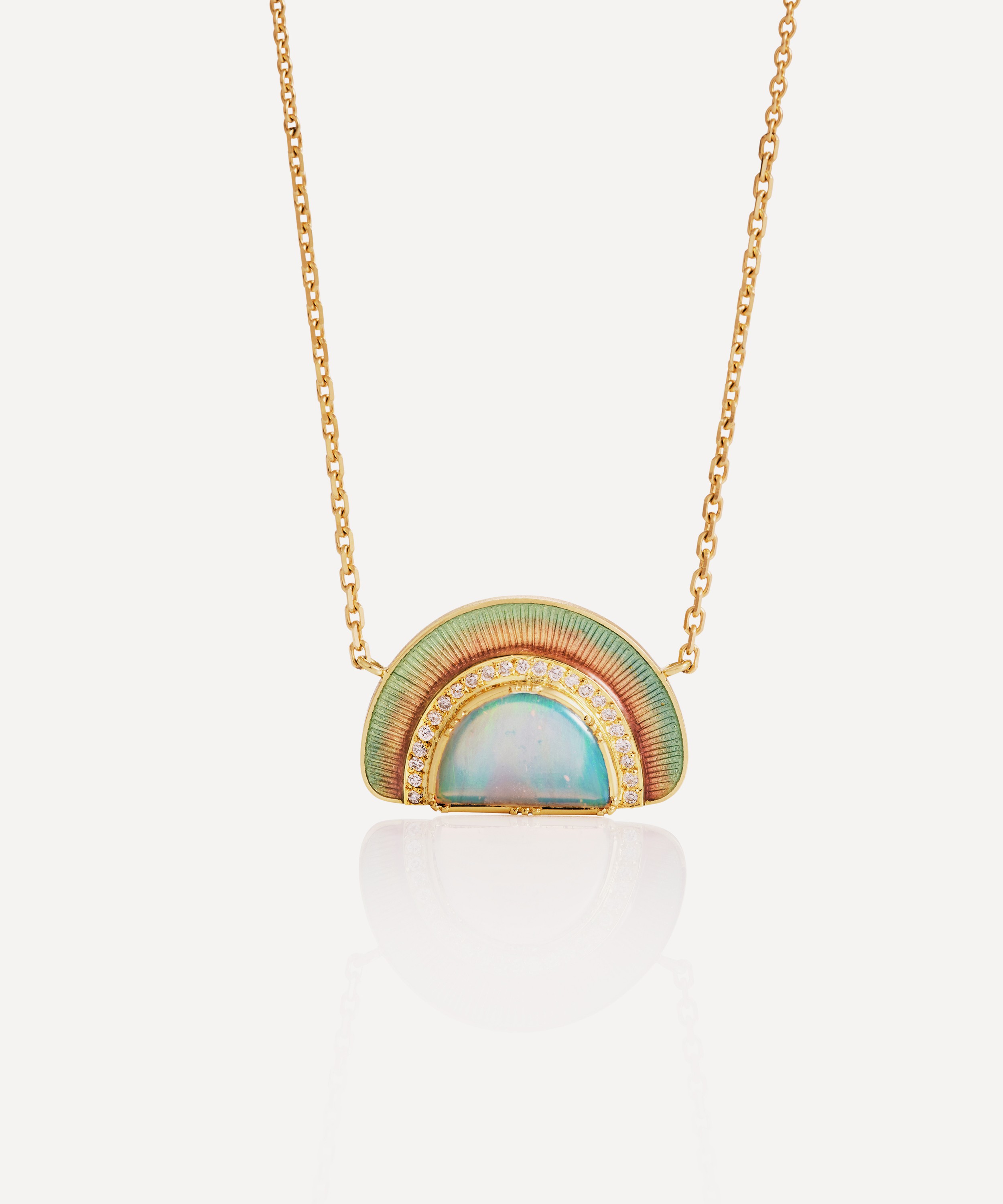 Brooke Gregson - 18ct Gold Opal Sunrise Enamel Diamond Pendant Necklace image number 0