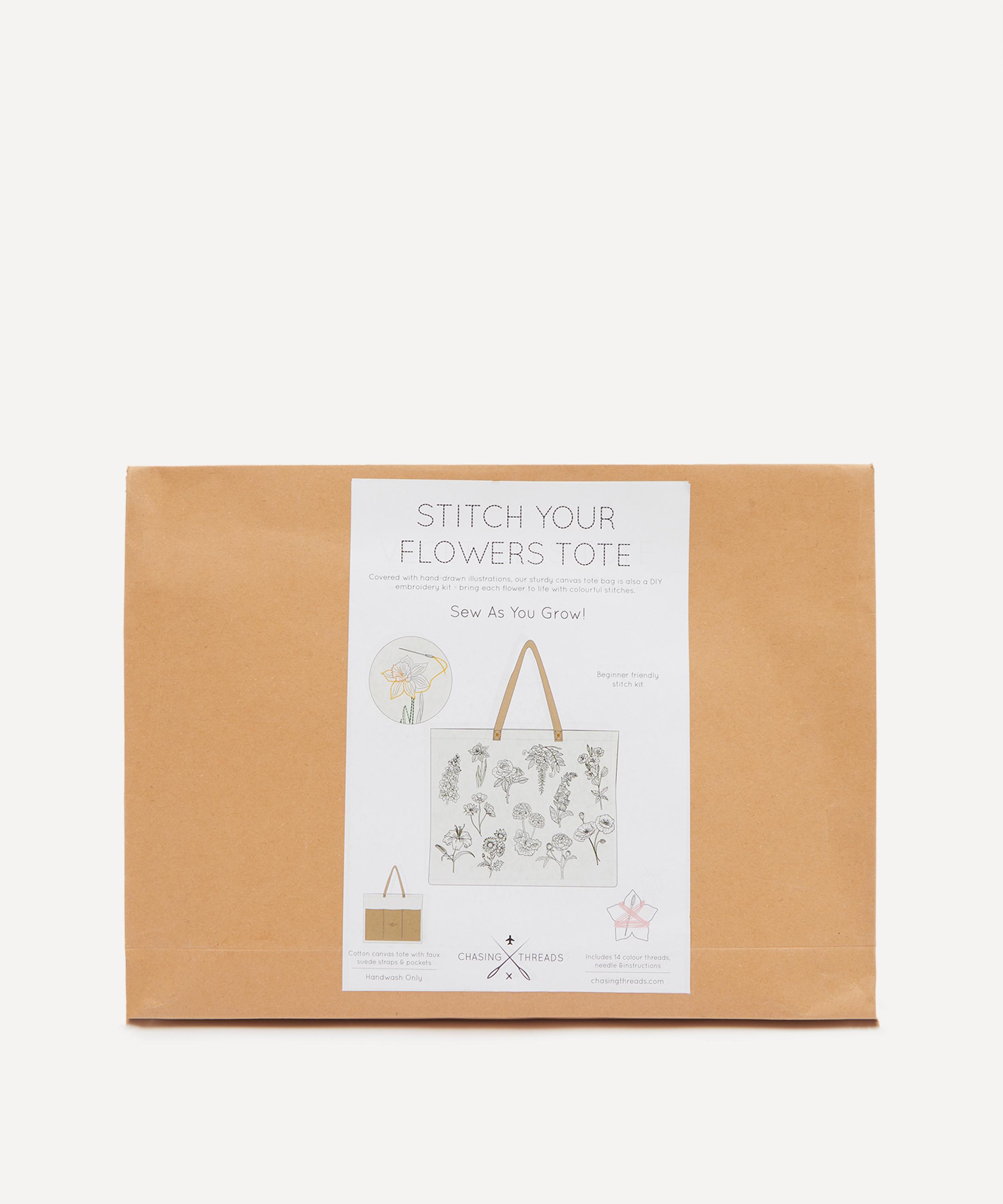 Chasing Threads - Stitch Your Flowers Tote Bag Embroidery Kit image number 0