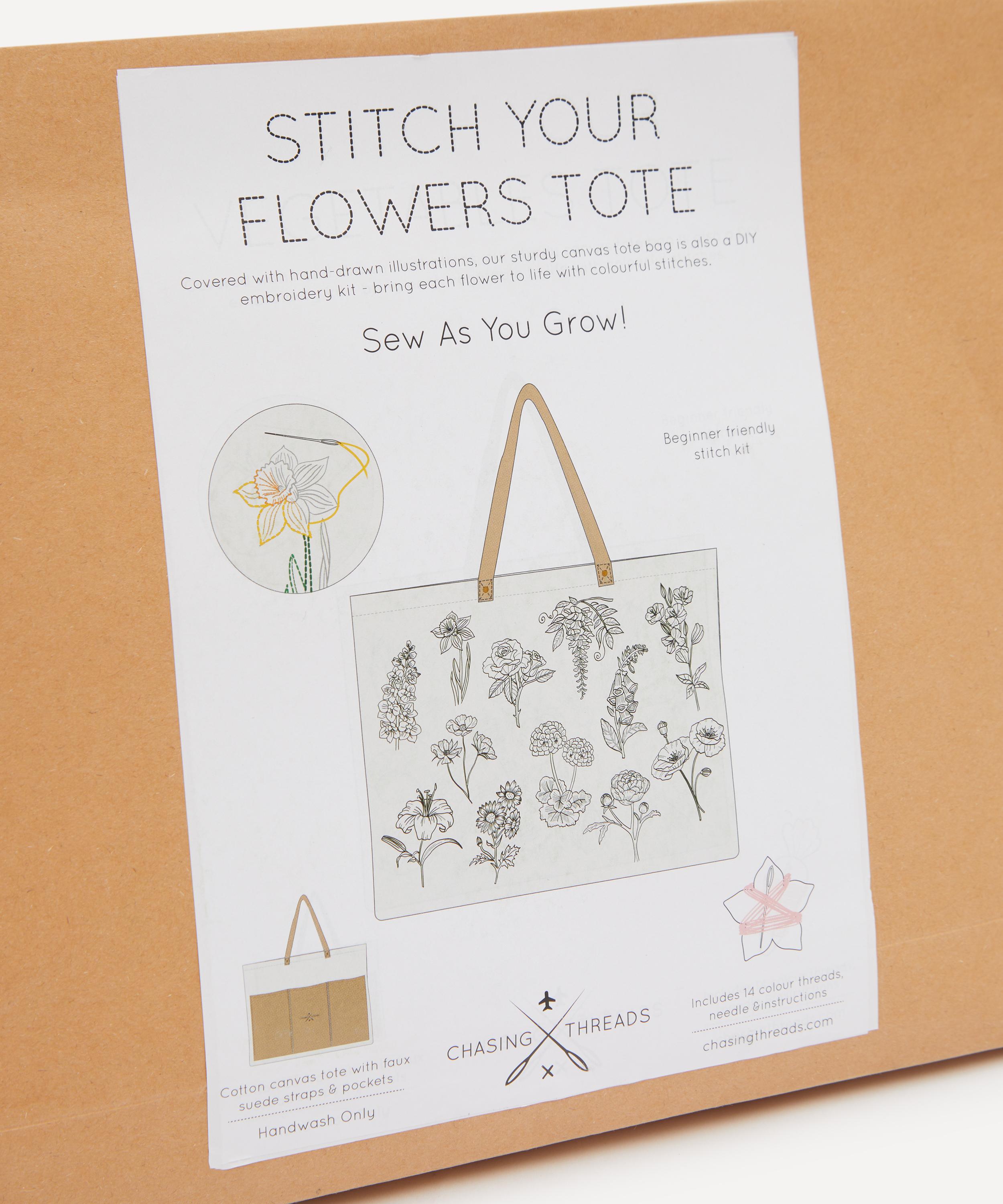 Chasing Threads - Stitch Your Flowers Tote Bag Embroidery Kit image number 2
