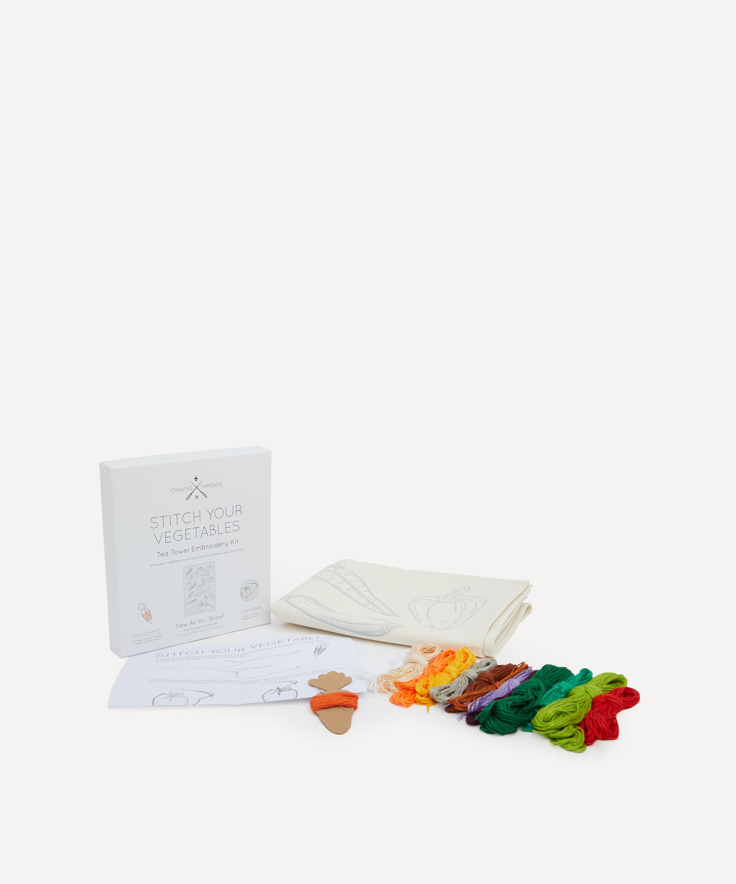 Chasing Threads - Stitch Your Vegetables Tea Towel Embroidery Kit image number 1