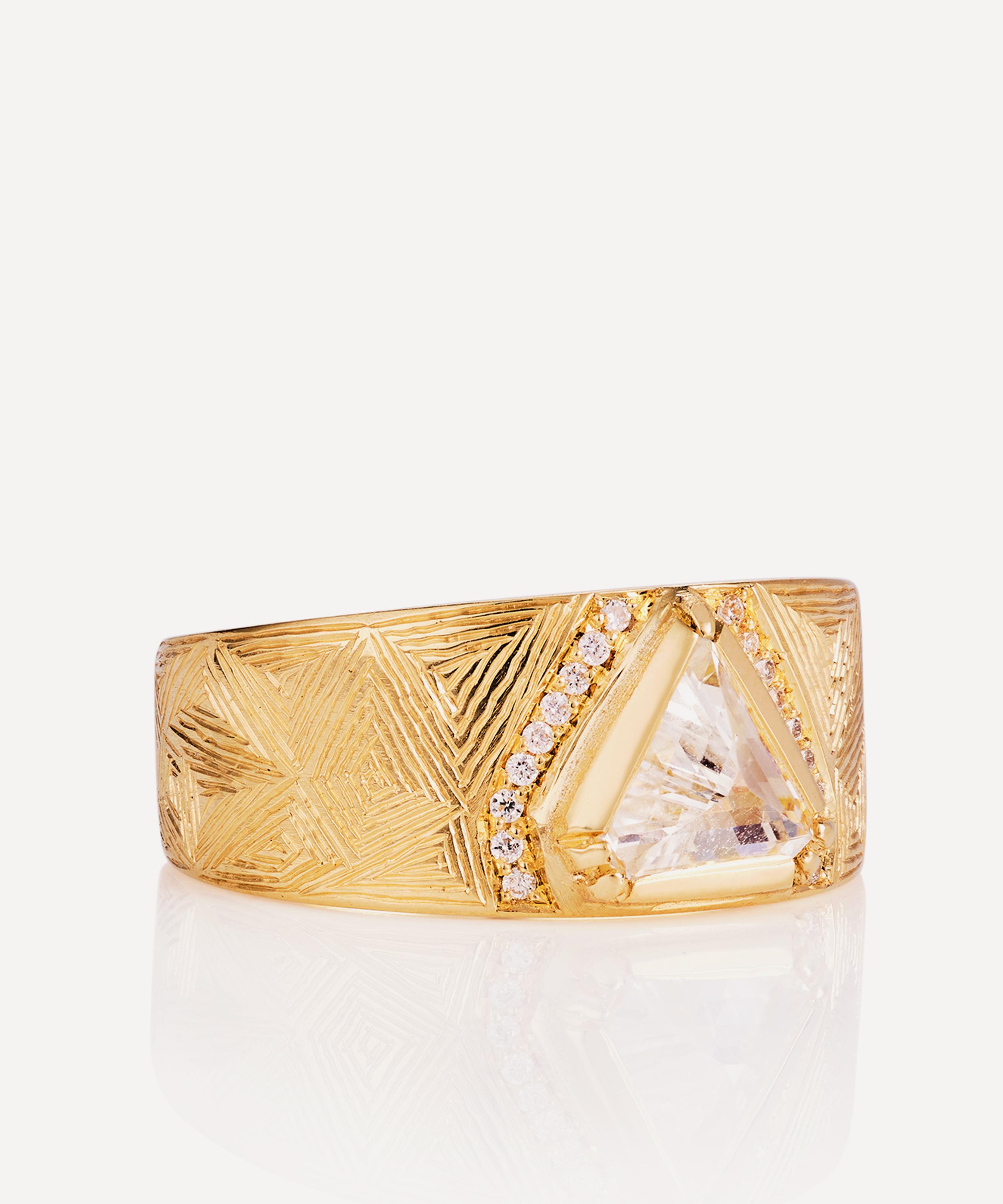 Brooke Gregson - 18ct Gold Artemis Engraved Pyramid Diamond Ring image number 0