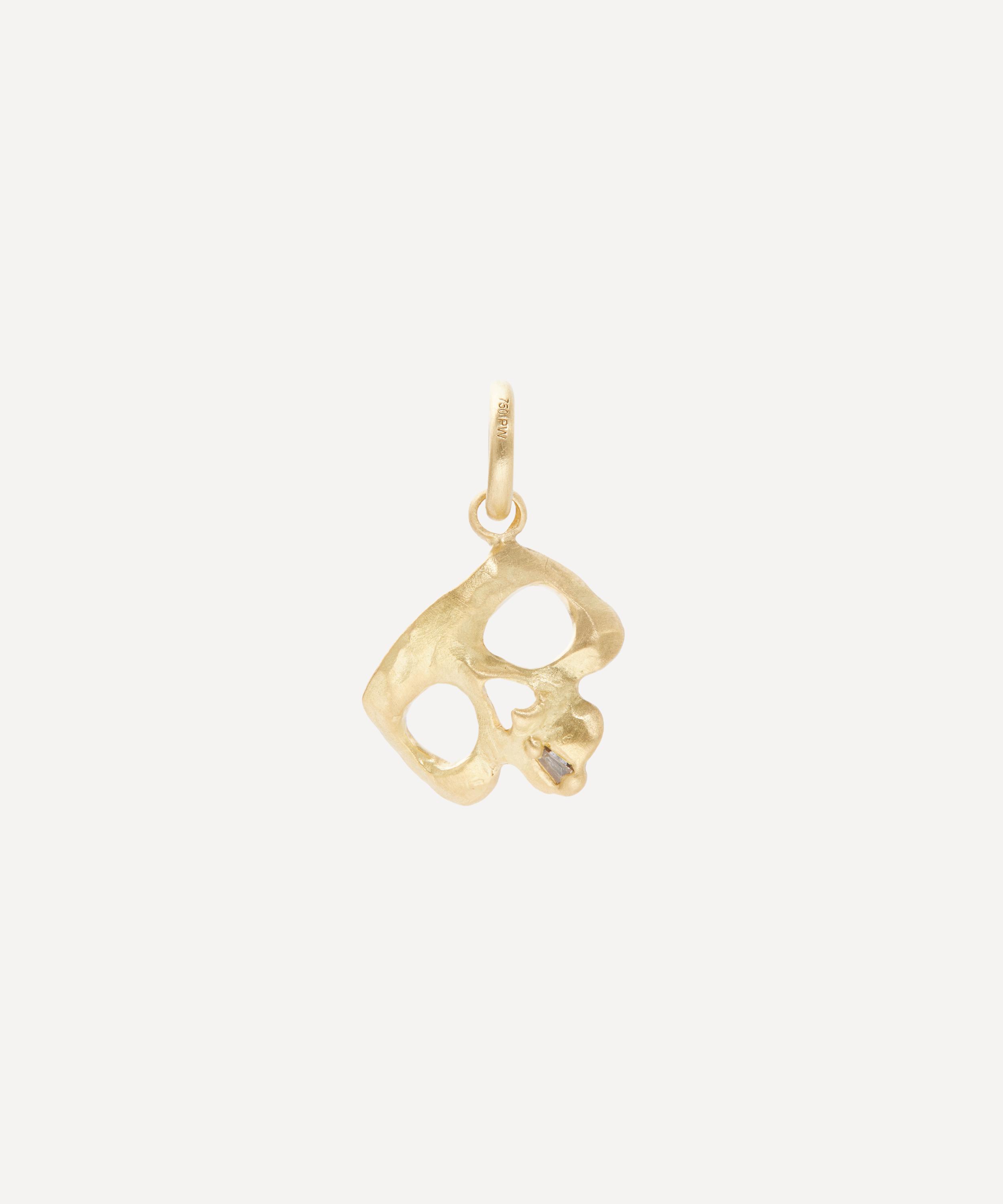 Polly Wales - 18ct Gold Diamond Snaggletooth Skull Charm image number 0