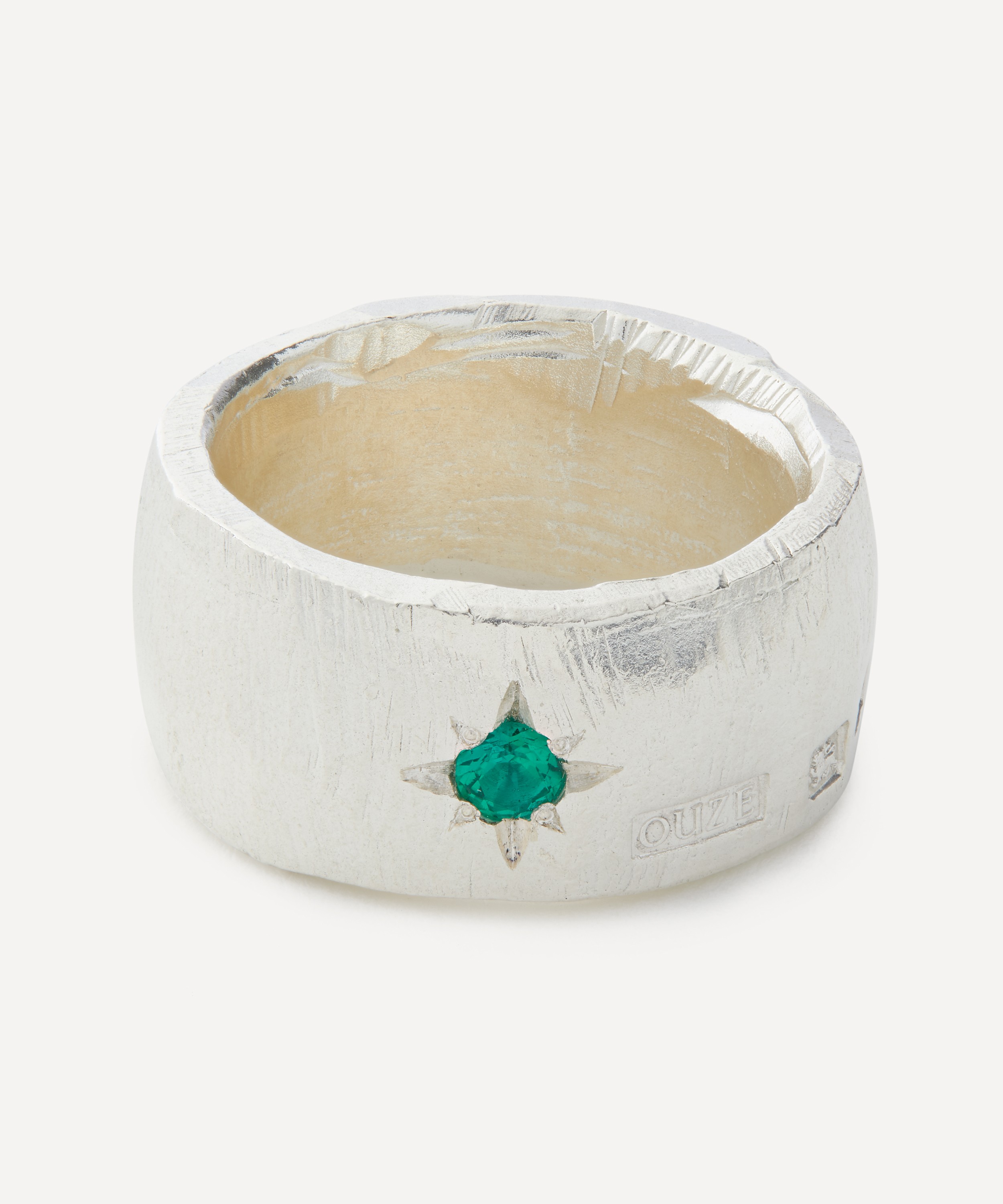 The Ouze - Sterling Silver Emerald Cigar Band Ring image number 0