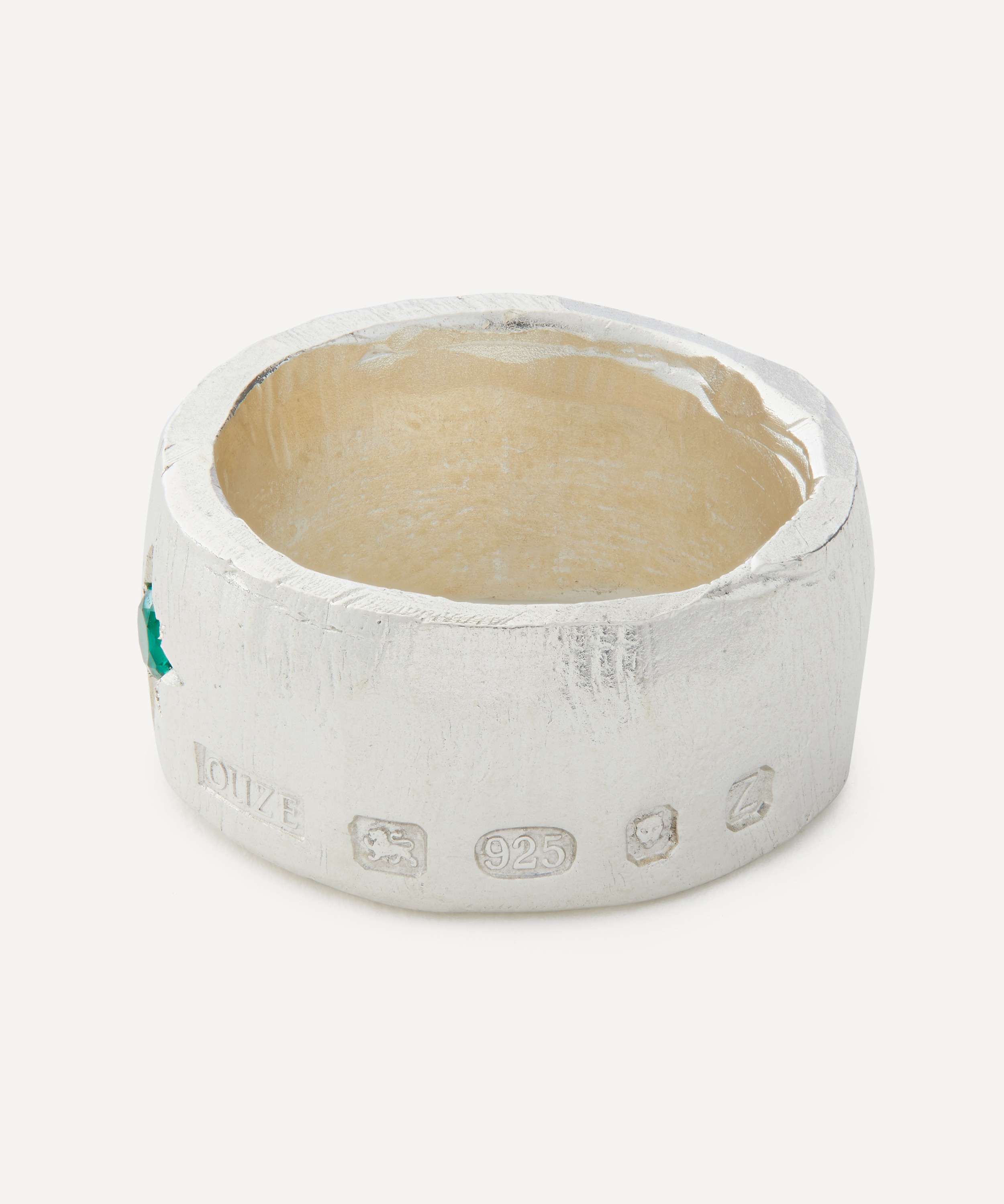 The Ouze - Sterling Silver Emerald Cigar Band Ring image number 1