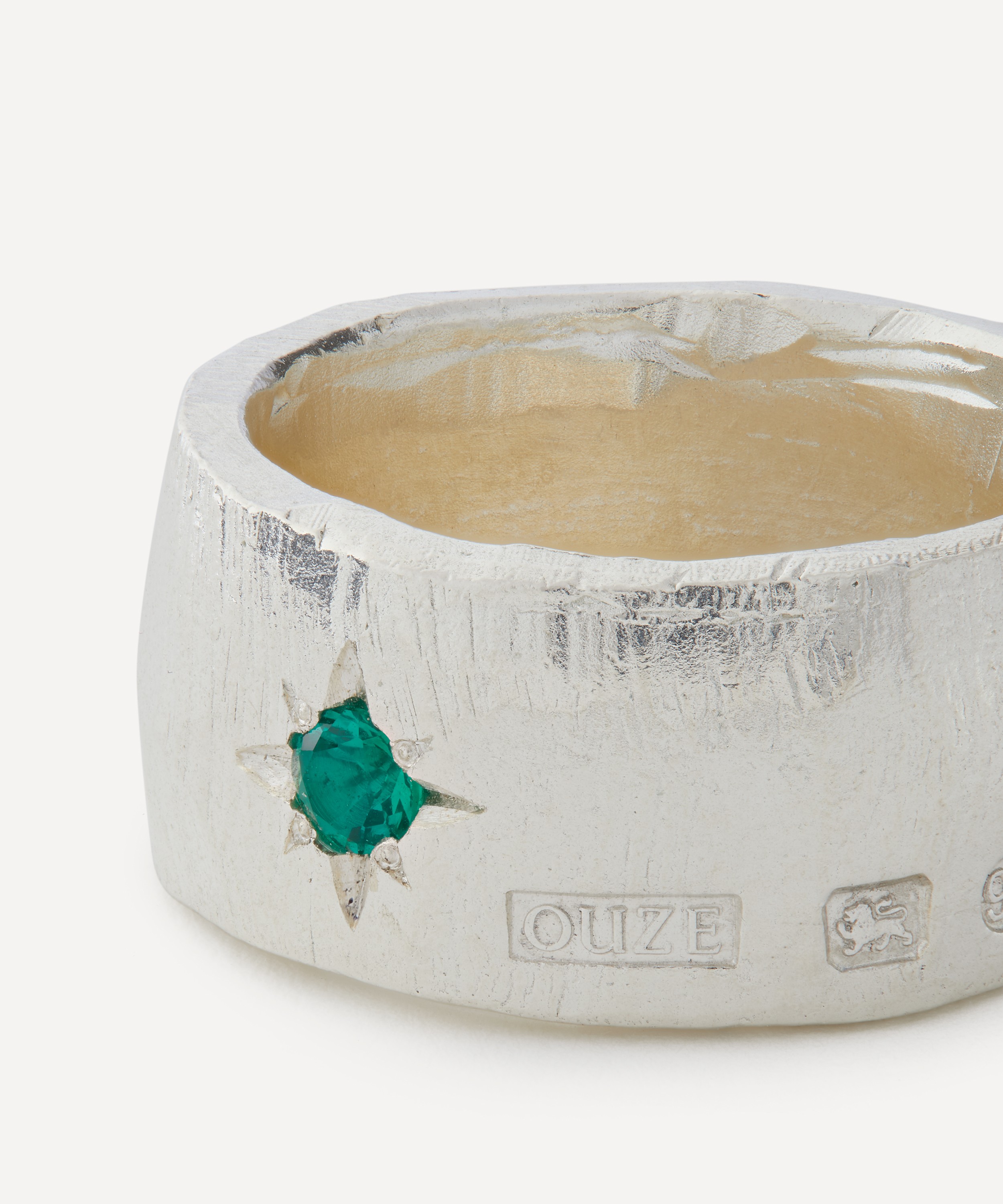 The Ouze - Sterling Silver Emerald Cigar Band Ring image number 2