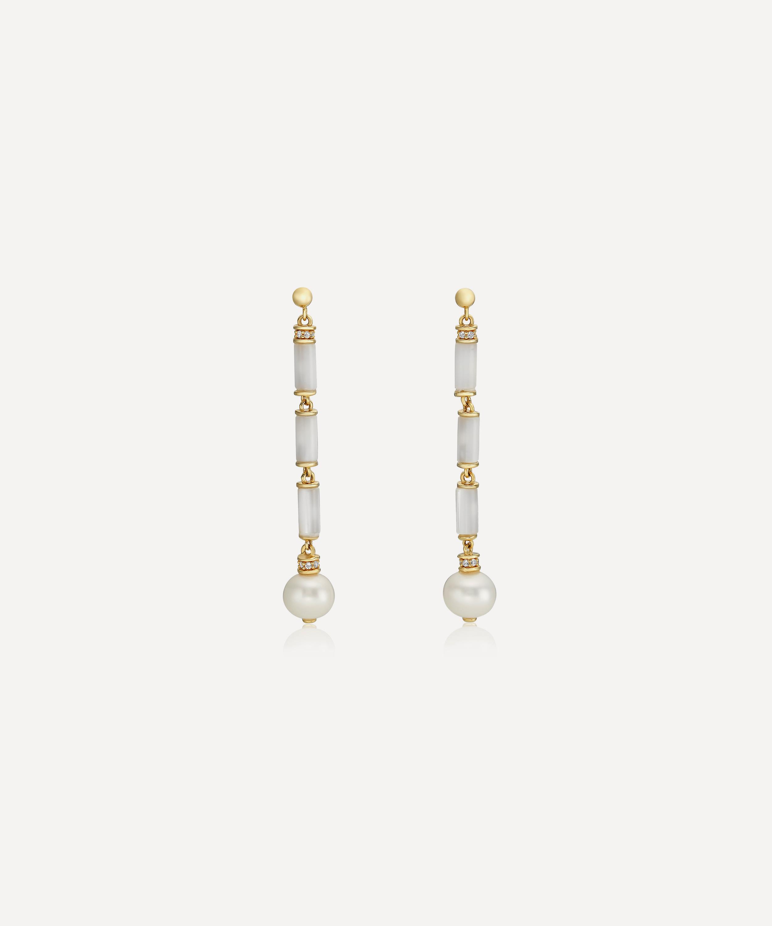 Laura Vann - 18ct Gold-Plated Vermeil Silver Column Longline Pearl Drop Earrings image number 0