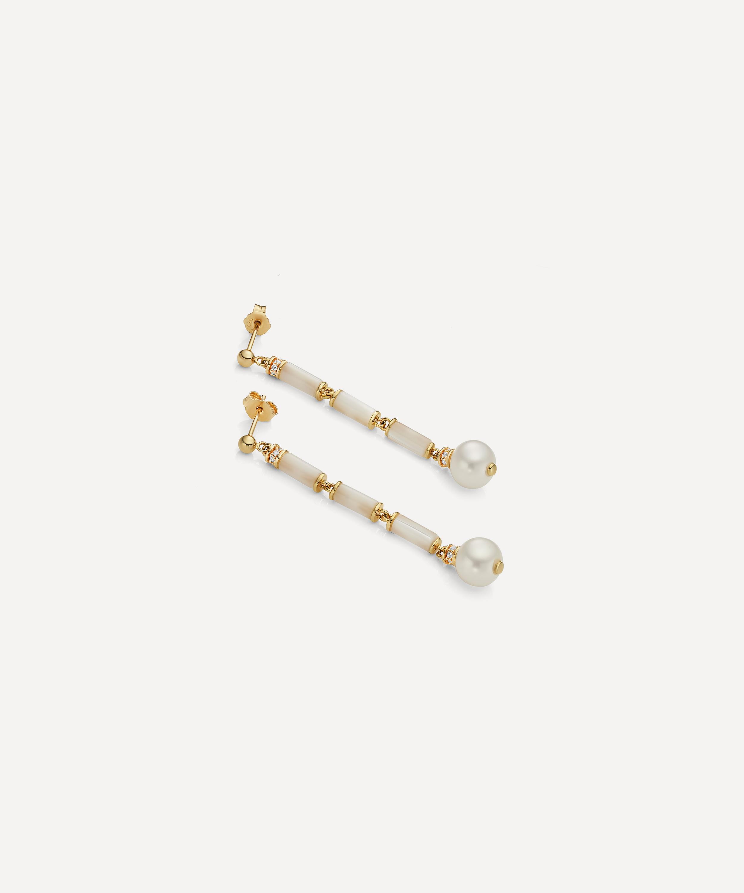 Laura Vann - 18ct Gold-Plated Vermeil Silver Column Longline Pearl Drop Earrings image number 1