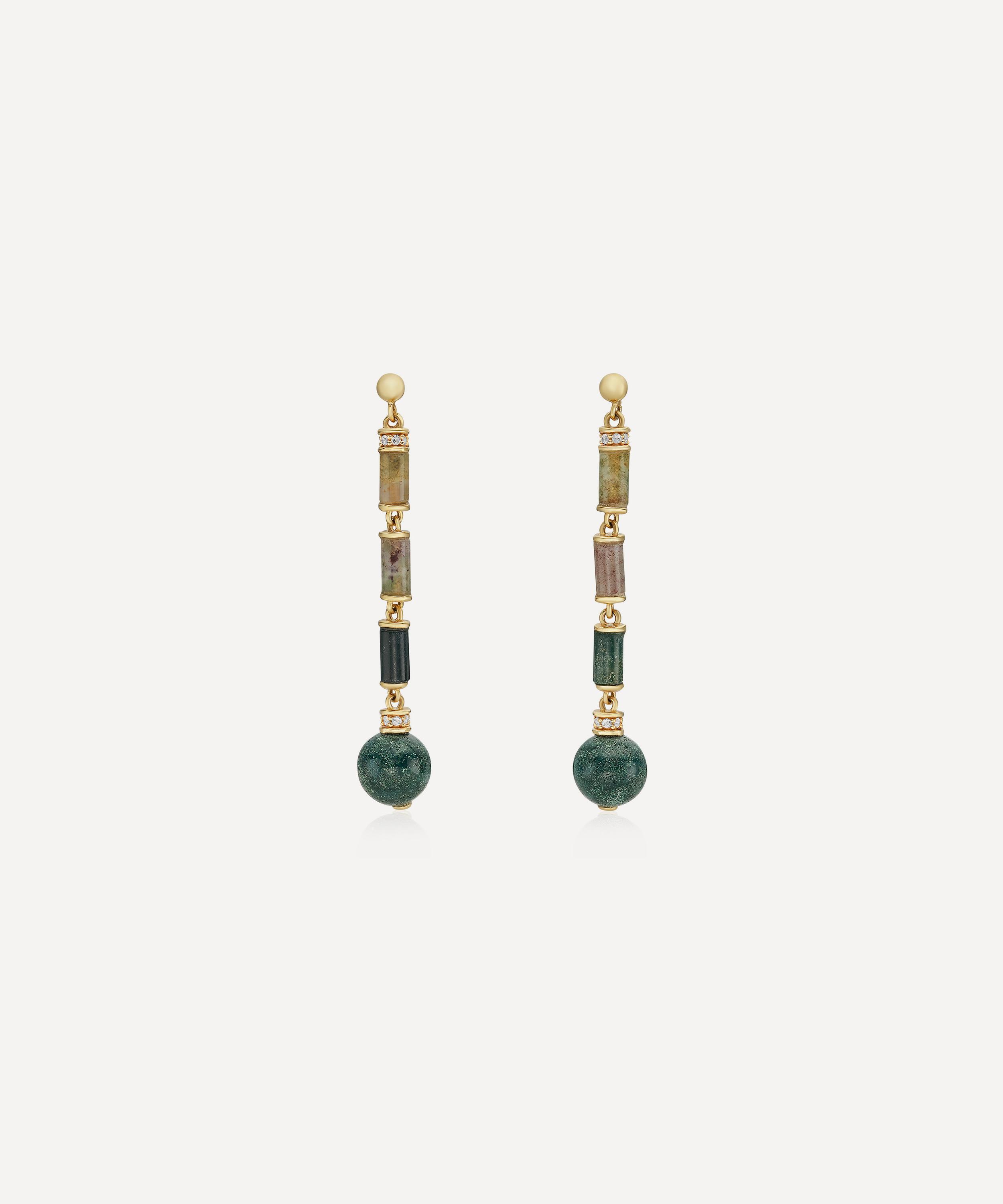 Laura Vann - 18ct Gold-Plated Vermeil Silver Column Longline Agate Drop Earrings image number 0