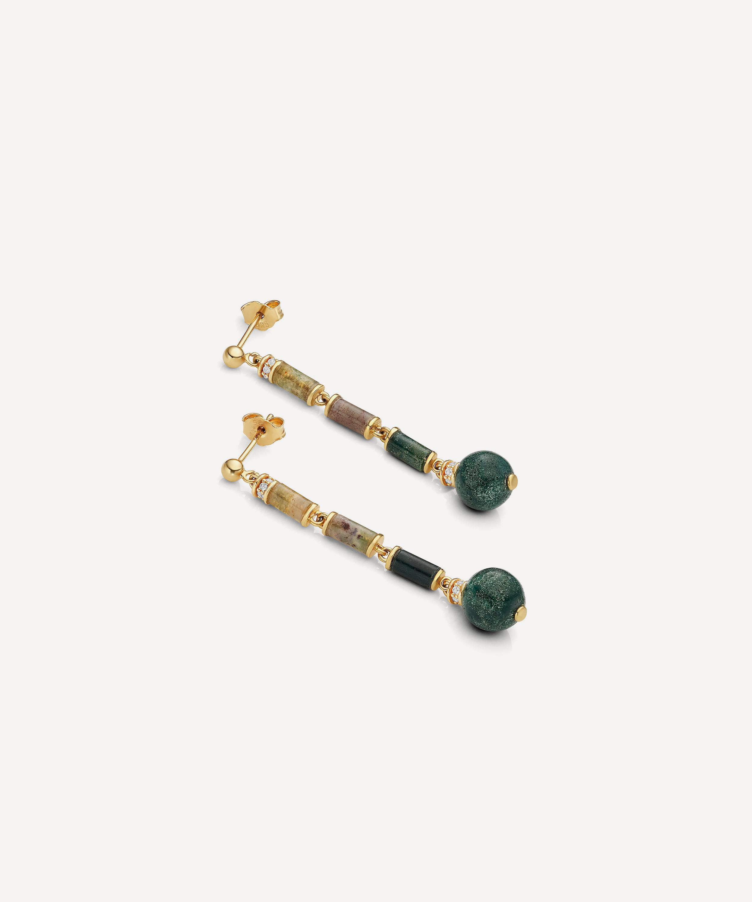 Laura Vann - 18ct Gold-Plated Vermeil Silver Column Longline Agate Drop Earrings image number 1