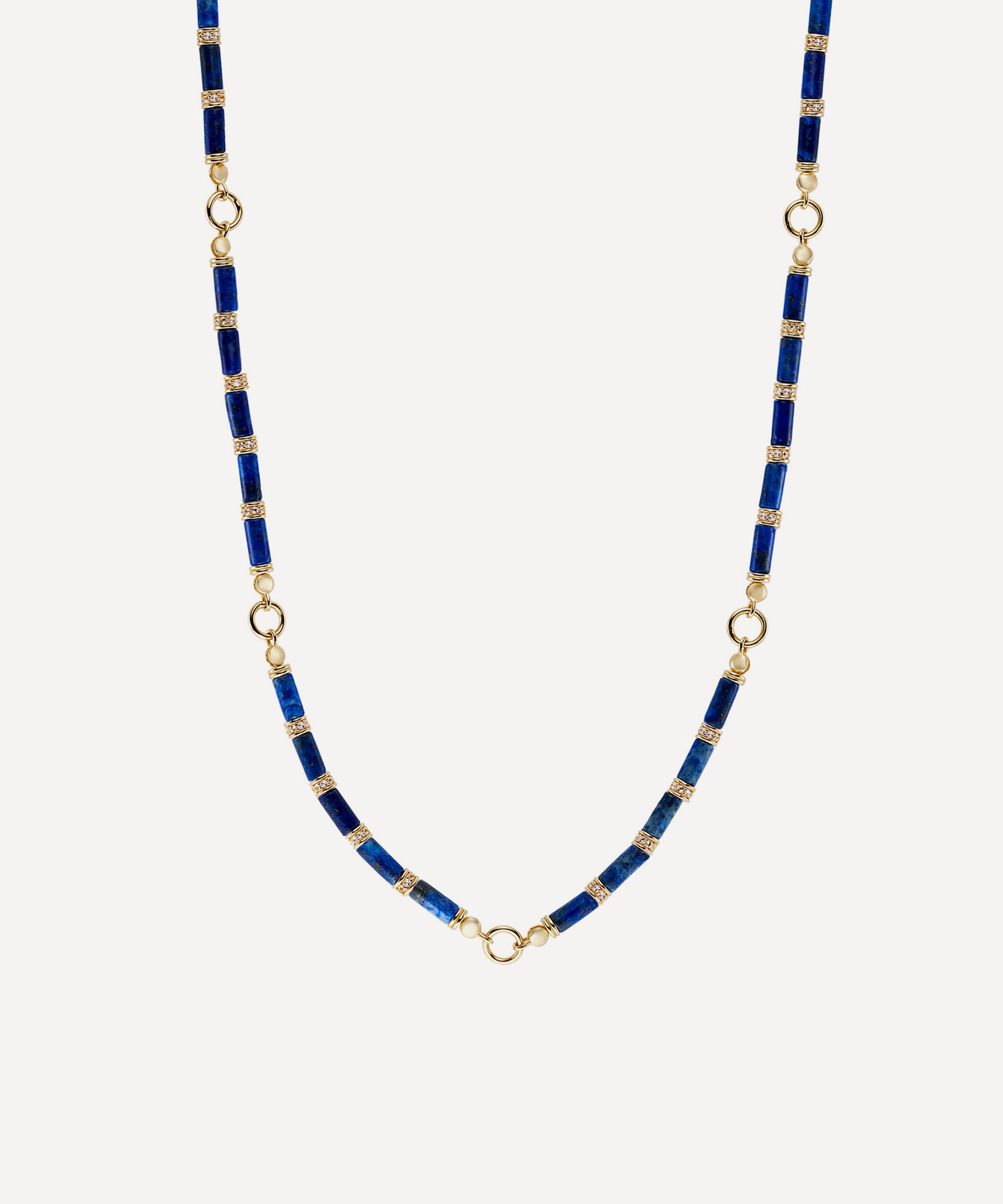 Laura Vann - 18ct Gold-Plated Column Lapis Bead Necklace image number 0