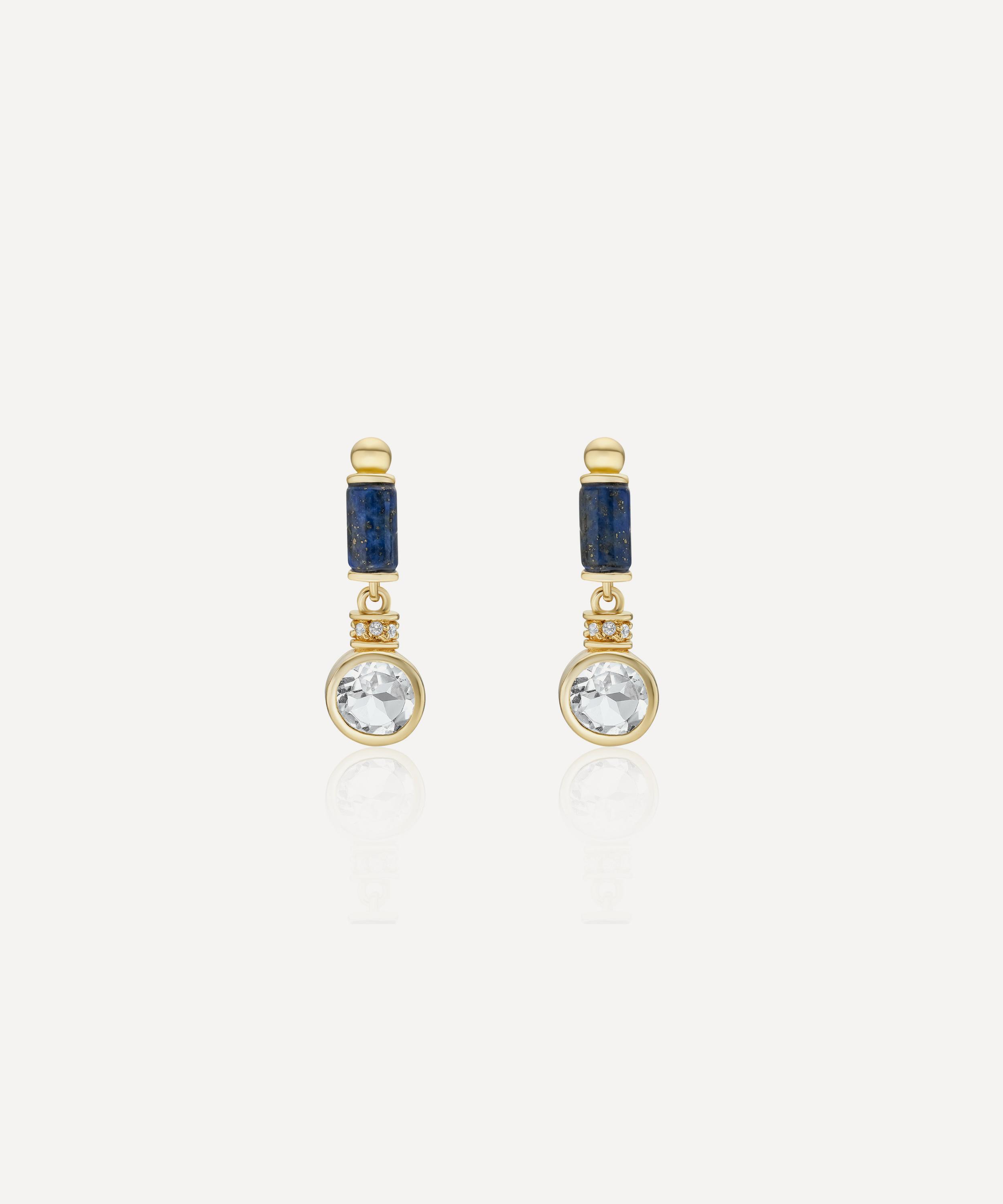 Laura Vann - 18ct Gold-Plated Vermeil Silver Column Lapis Drop Earrings image number 0