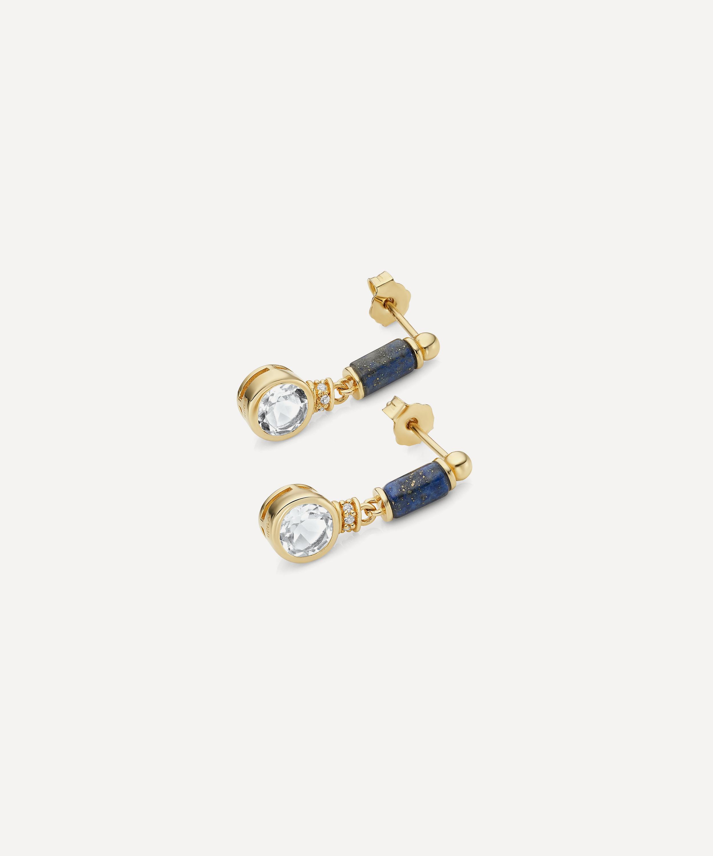 Laura Vann - 18ct Gold-Plated Vermeil Silver Column Lapis Drop Earrings image number 1