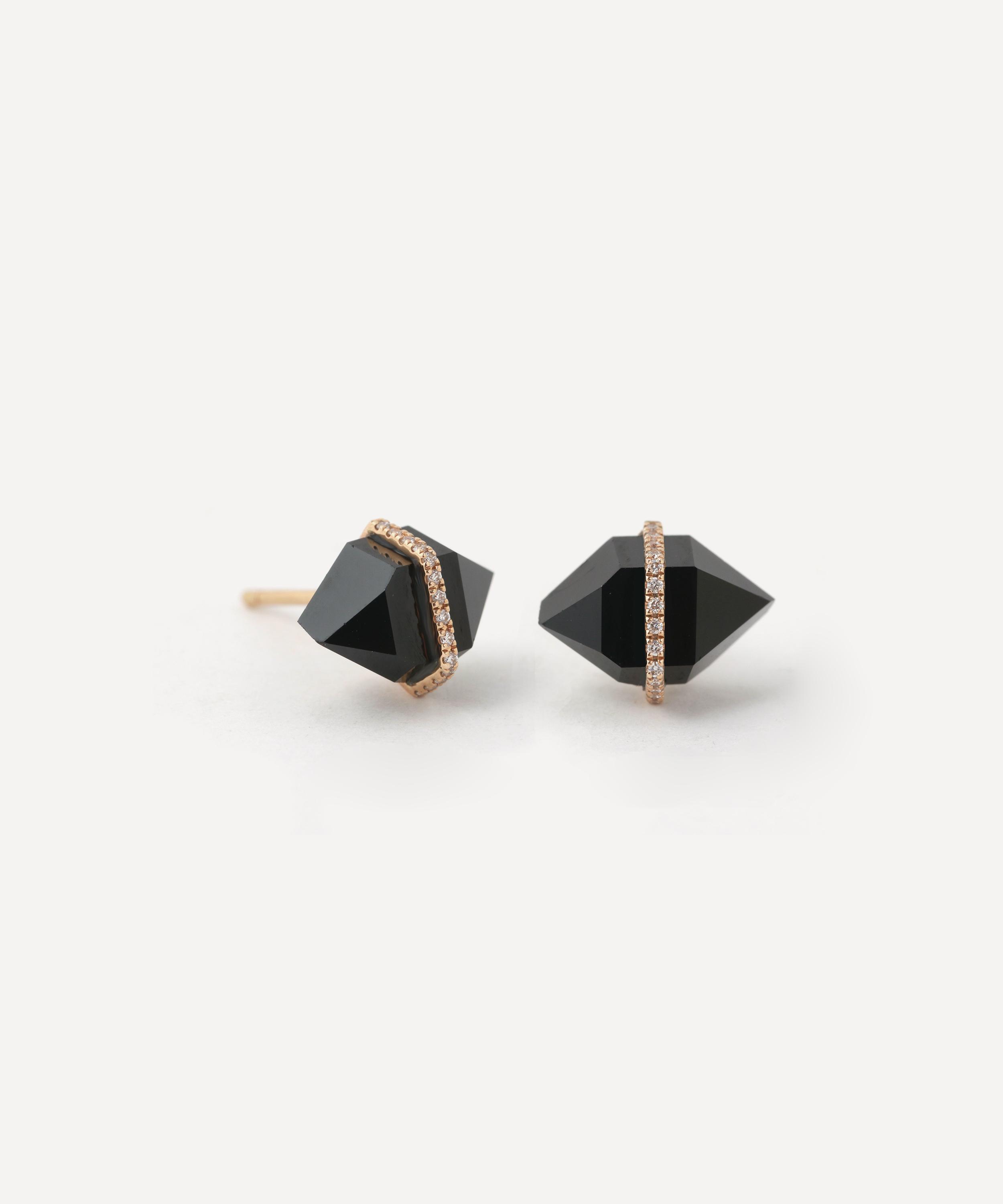 Melissa Joy Manning - 14ct Gold Large Herkimer Cut Onyx Micropave Bezel Stud Earrings