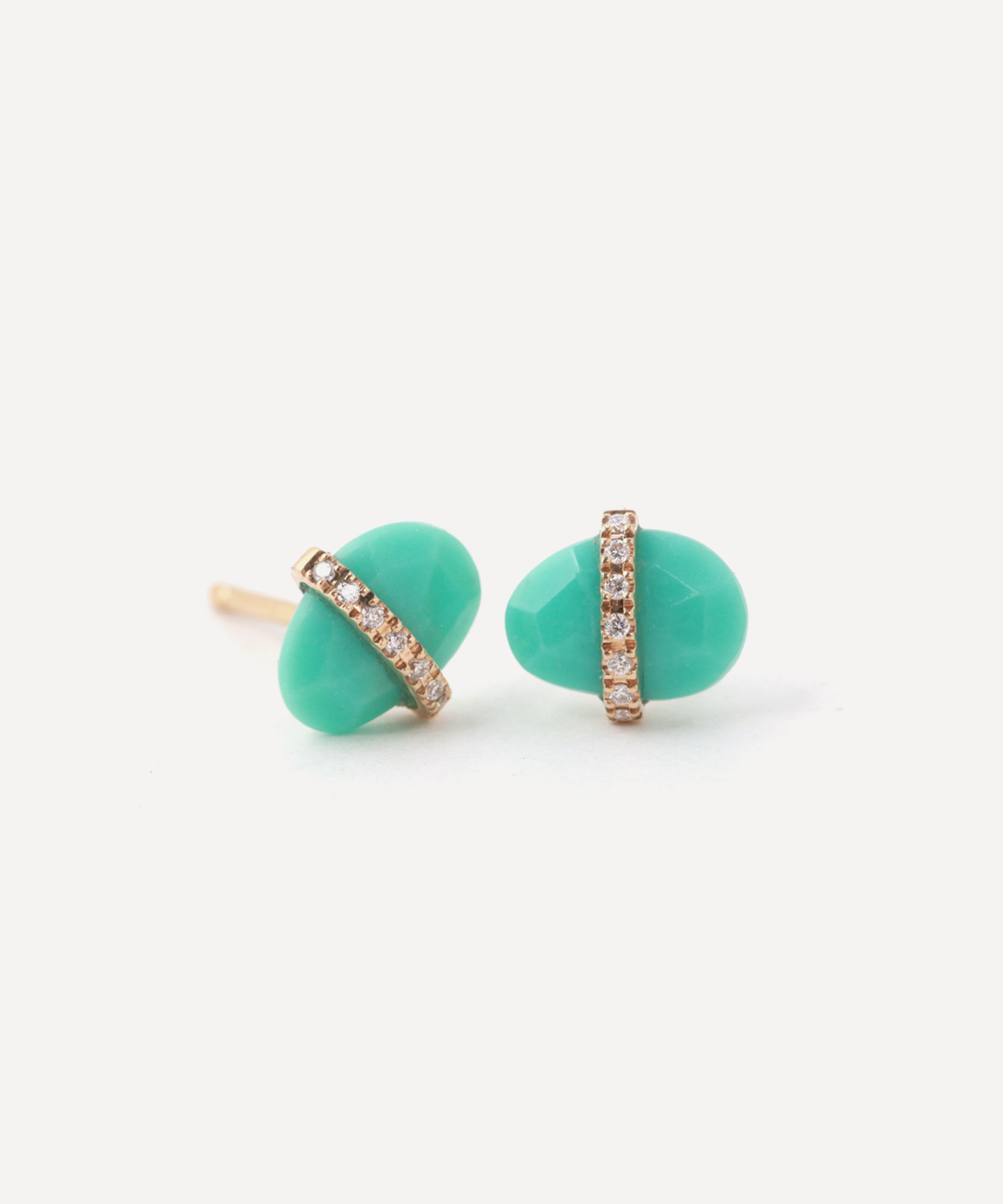 Melissa Joy Manning - 14ct Gold Turquoise Micropave Bezel Stud Earrings