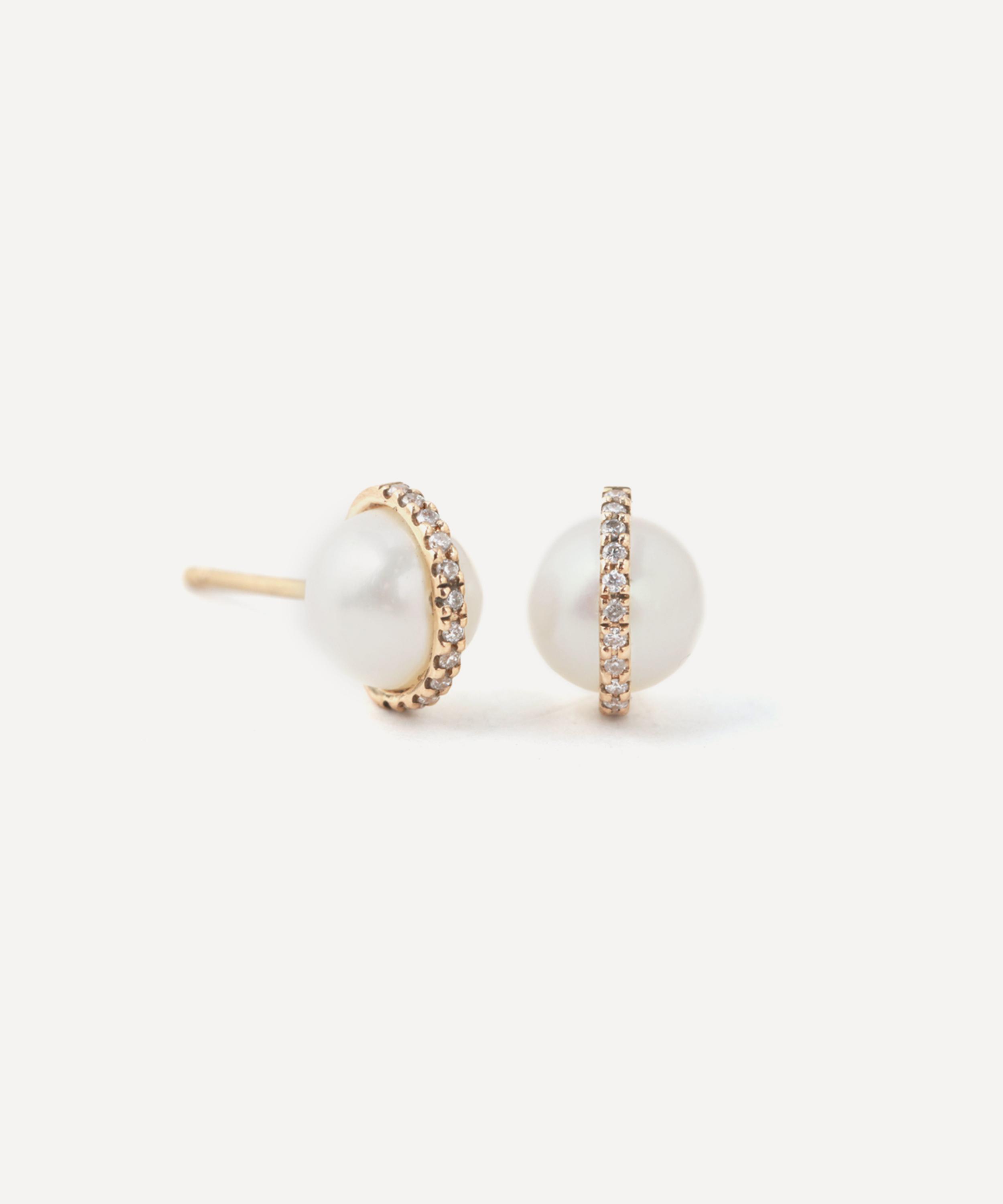 Melissa Joy Manning - 14ct Gold Pearl Micropave Bezel Stud Earrings image number 0