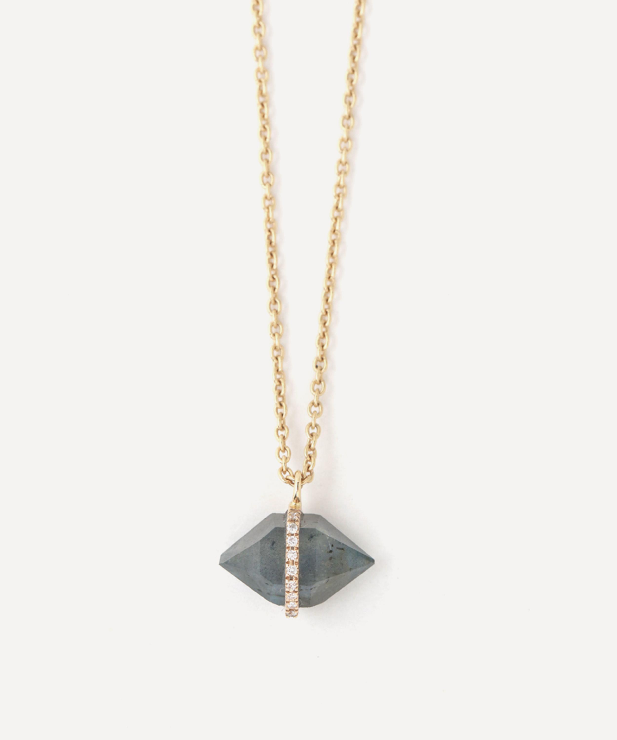 Melissa Joy Manning - 14ct Gold Large Micropave Bezel Wrapped Herkimer Labradorite Necklace image number 0