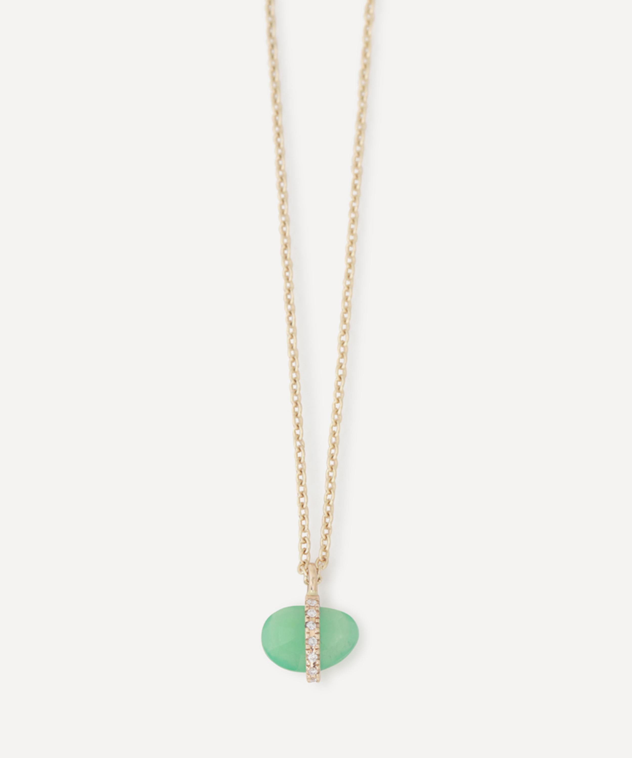 Melissa Joy Manning - 14ct Gold Micropave Bezel Wrapped Chrysophrase Necklace image number 0