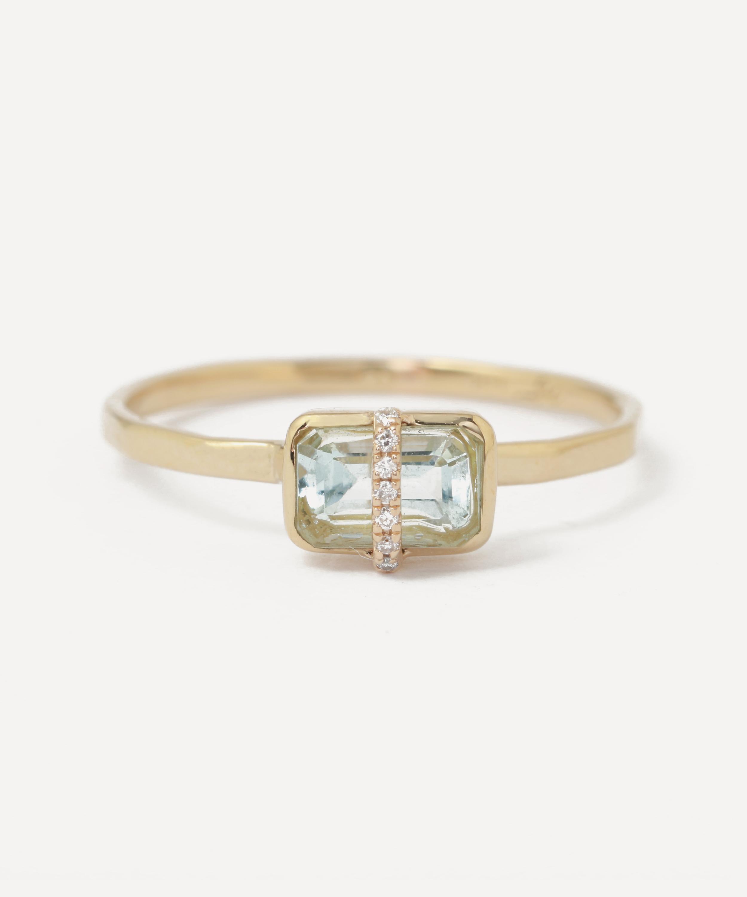 Melissa Joy Manning - 14ct Gold Micropave Bezel Wrapped Aquamarine Ring