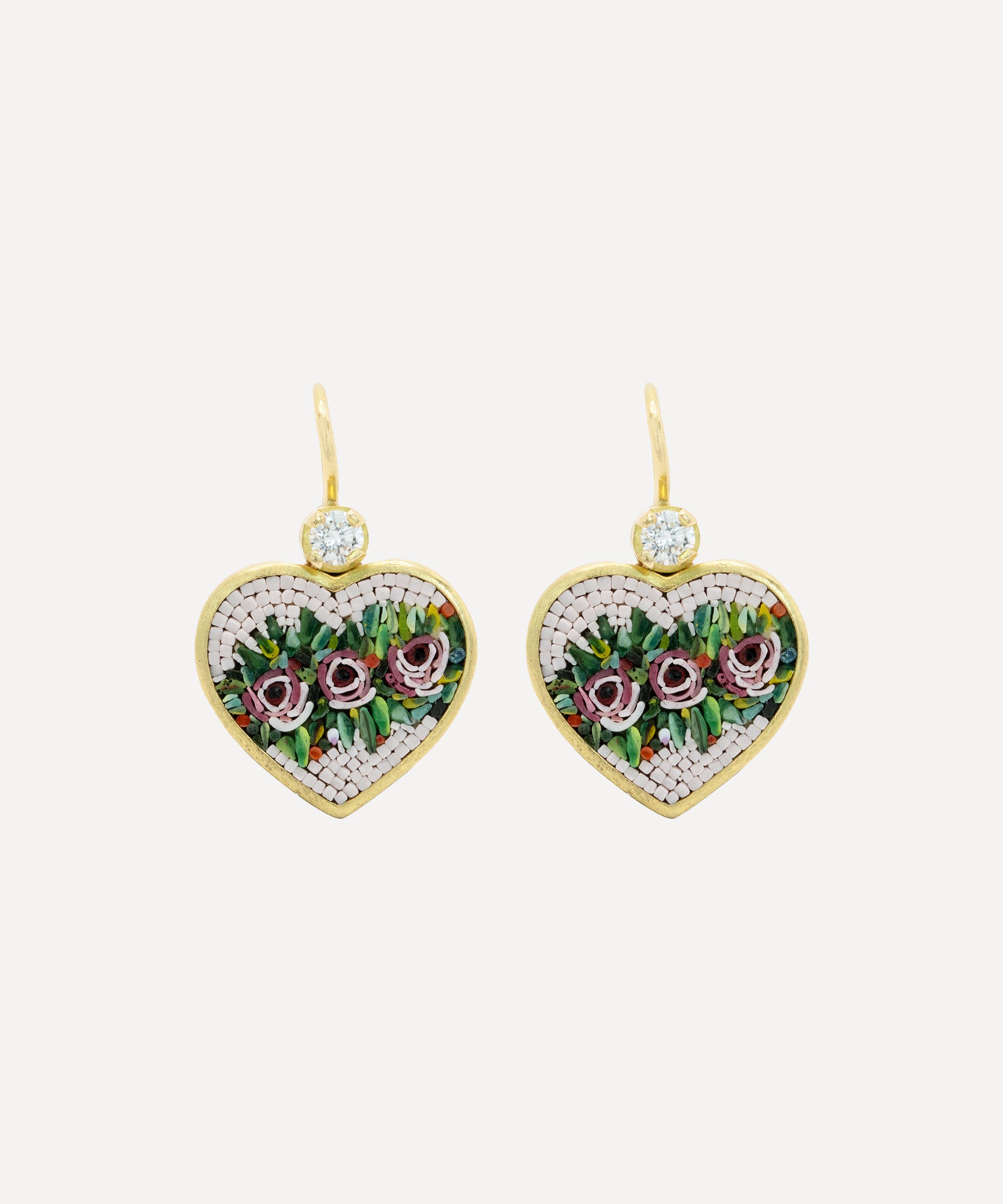 Kojis - 18ct Gold Micro Mosaic Rose Drop Earrings image number 0