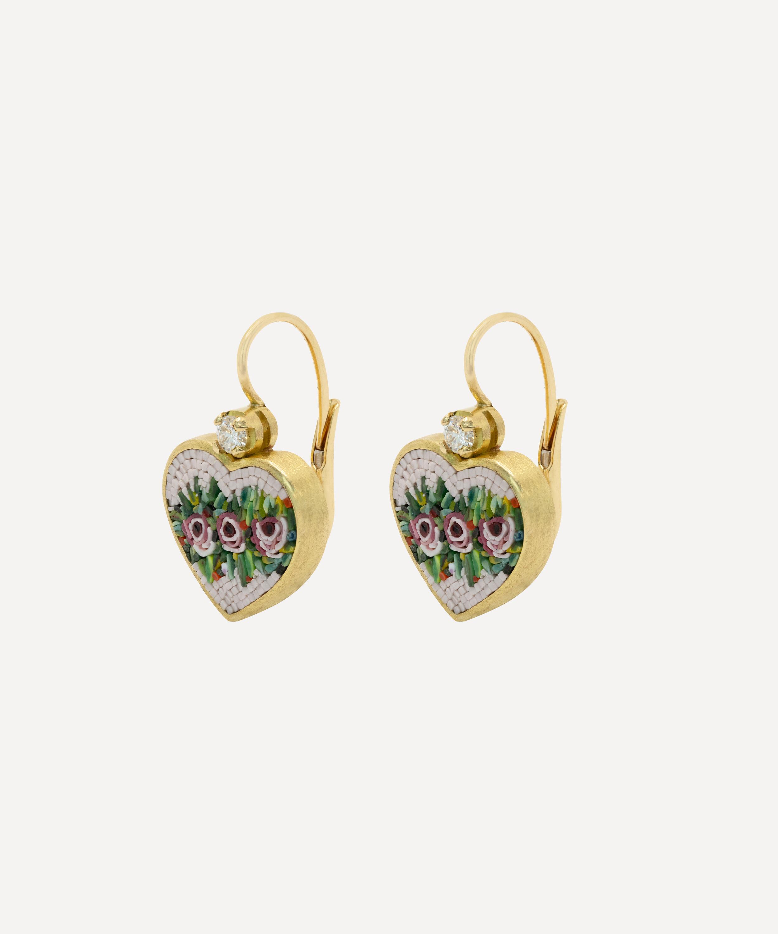 Kojis - 18ct Gold Micro Mosaic Rose Drop Earrings image number 1