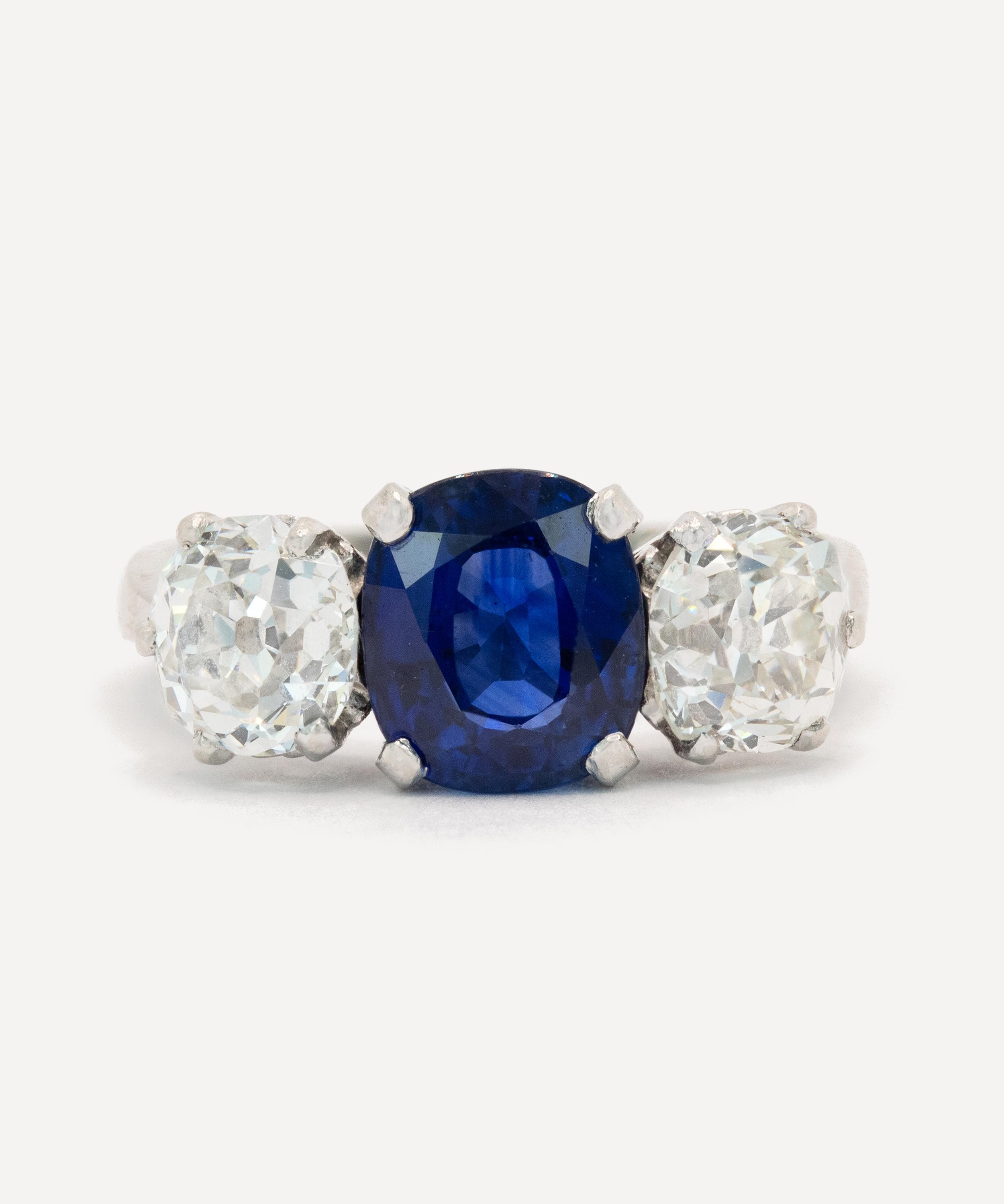 Kojis - Platinum Vintage Ceylon Sapphire and Diamond Trilogy Ring