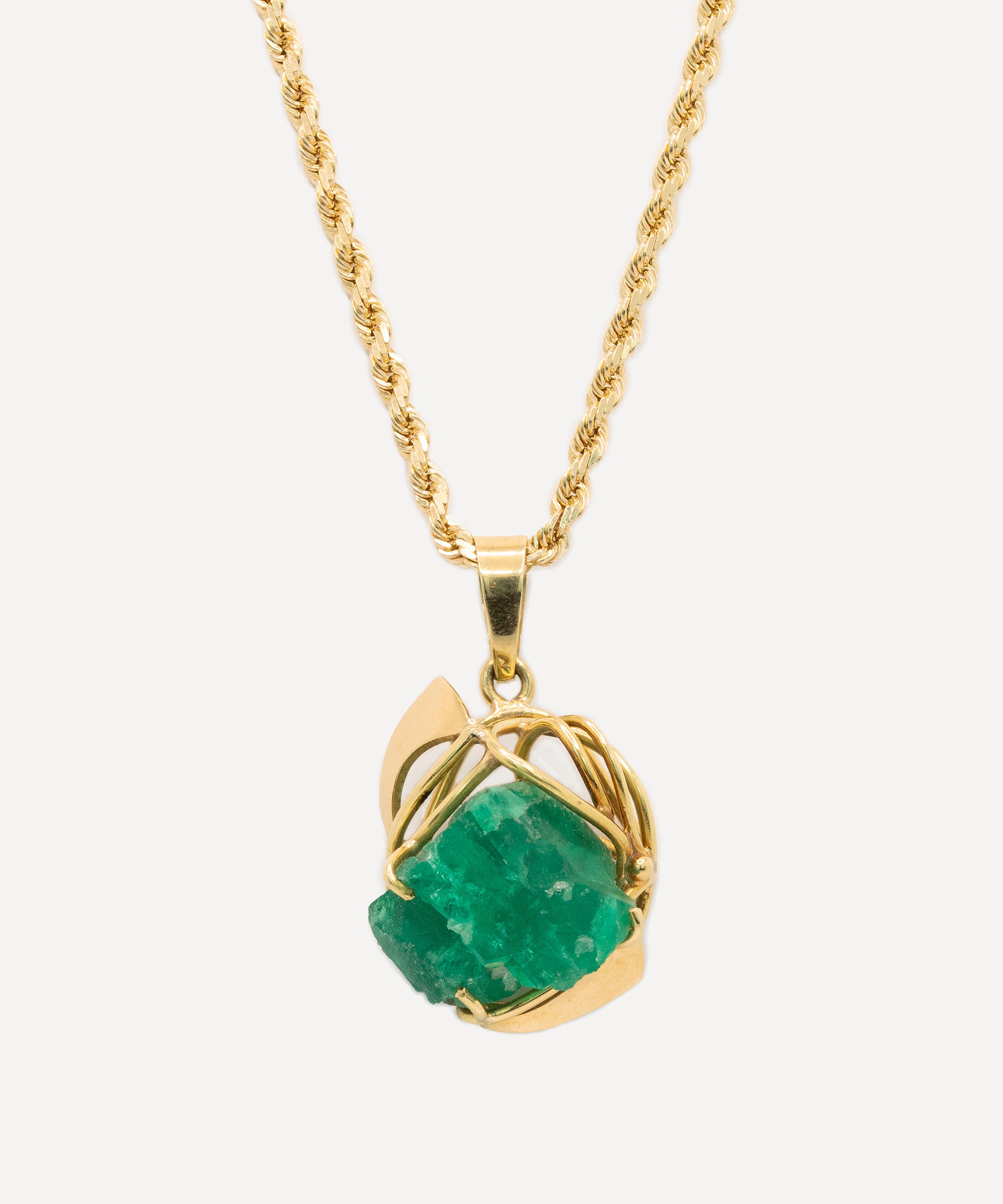 Kojis - 14ct Gold Vintage Rough Emerald Pendant Necklace image number 0