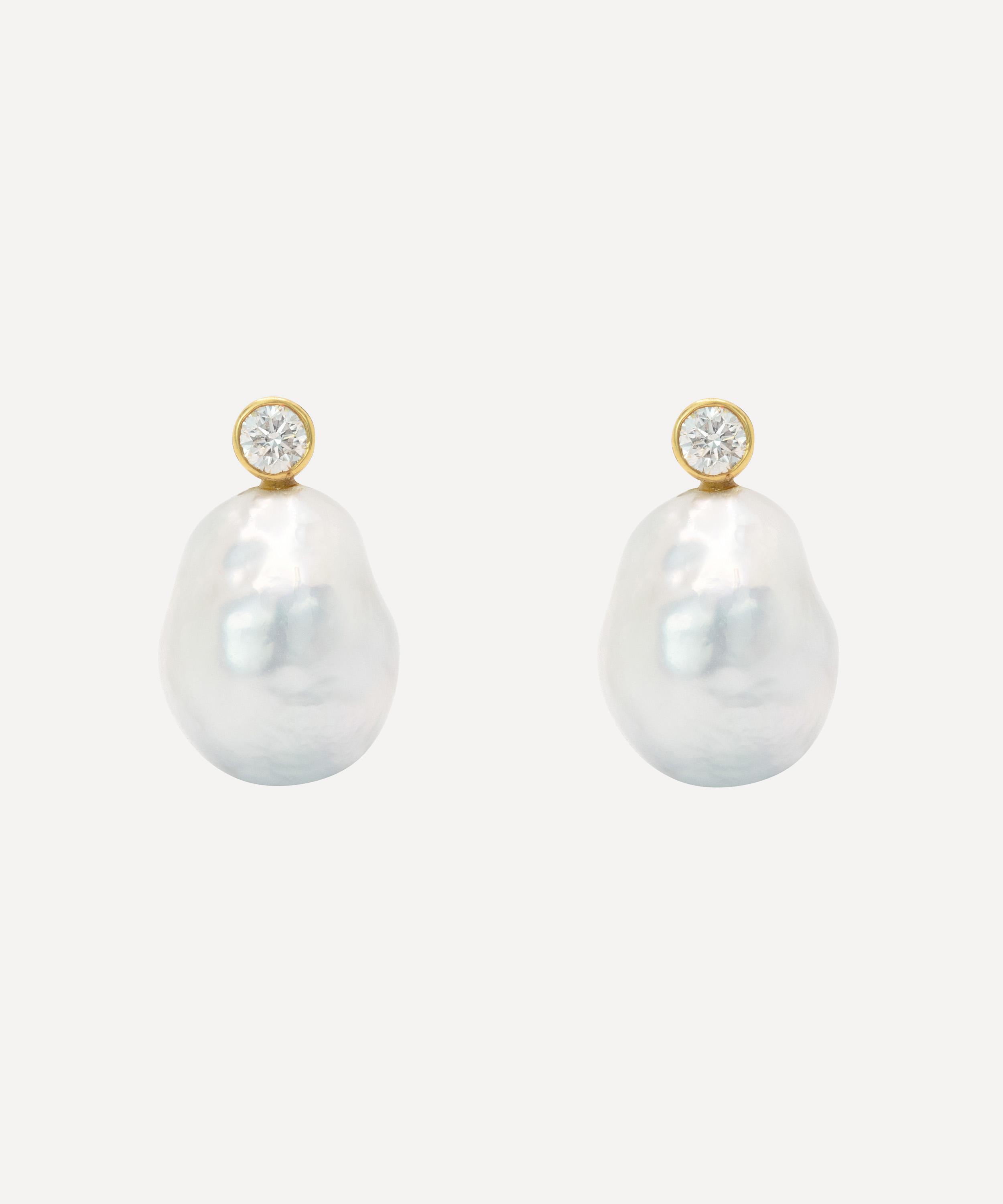 Kojis - 18ct Gold Baroque South Sea Pearl and Diamond Drop Earrings image number 0