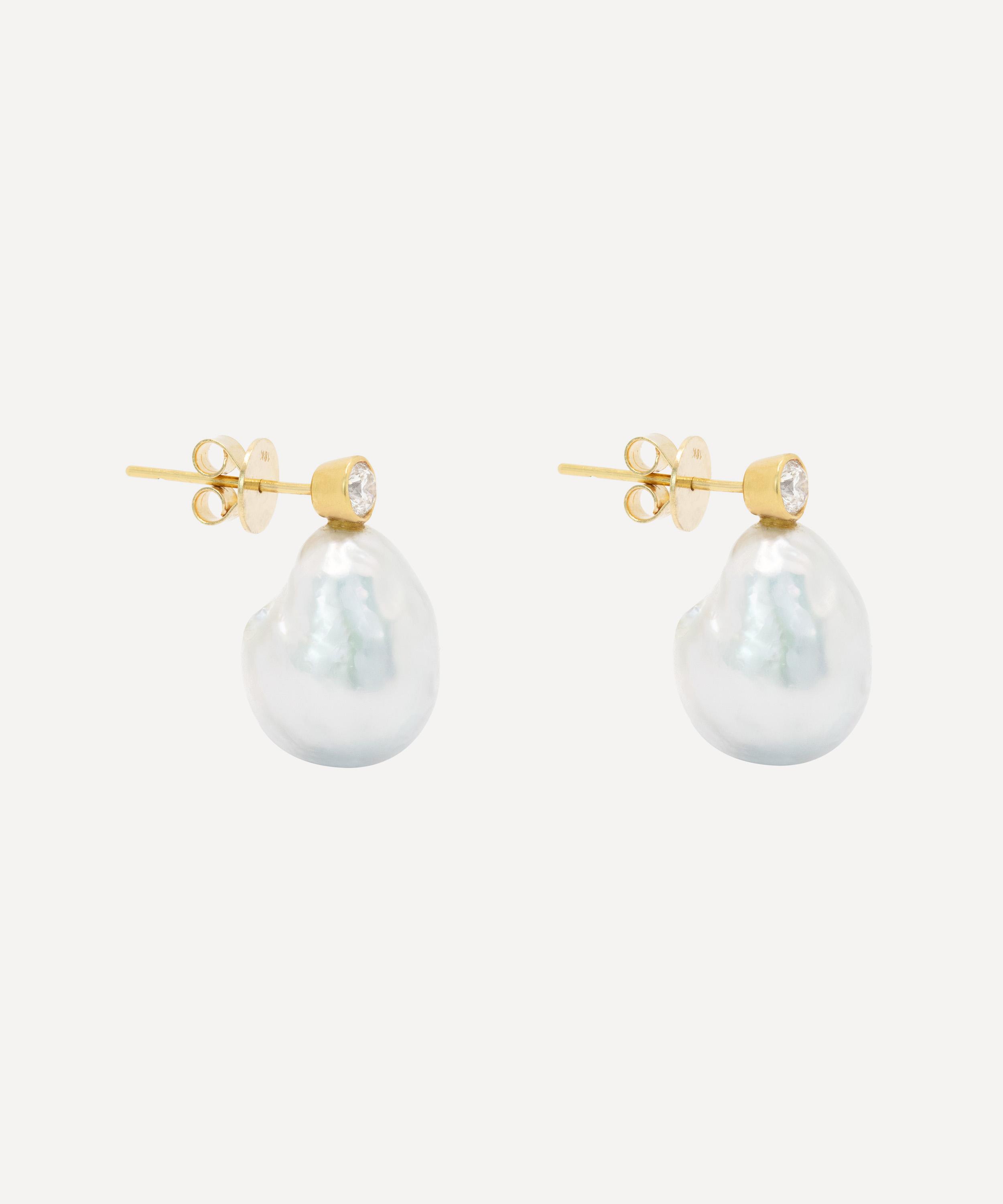 Kojis - 18ct Gold Baroque South Sea Pearl and Diamond Drop Earrings image number 1