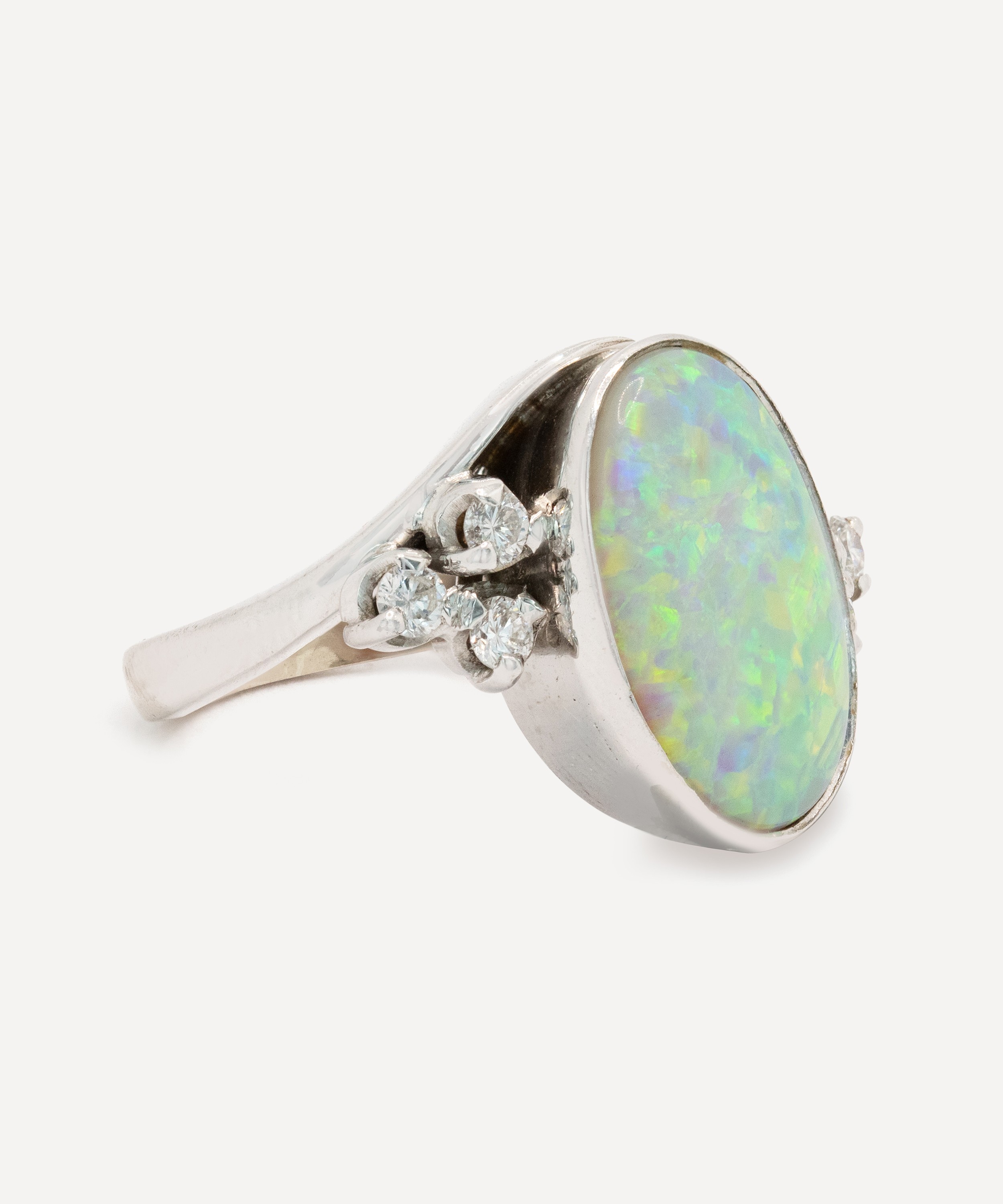 Kojis - 18ct White Gold Opal and Trefoil Diamond Ring image number 1