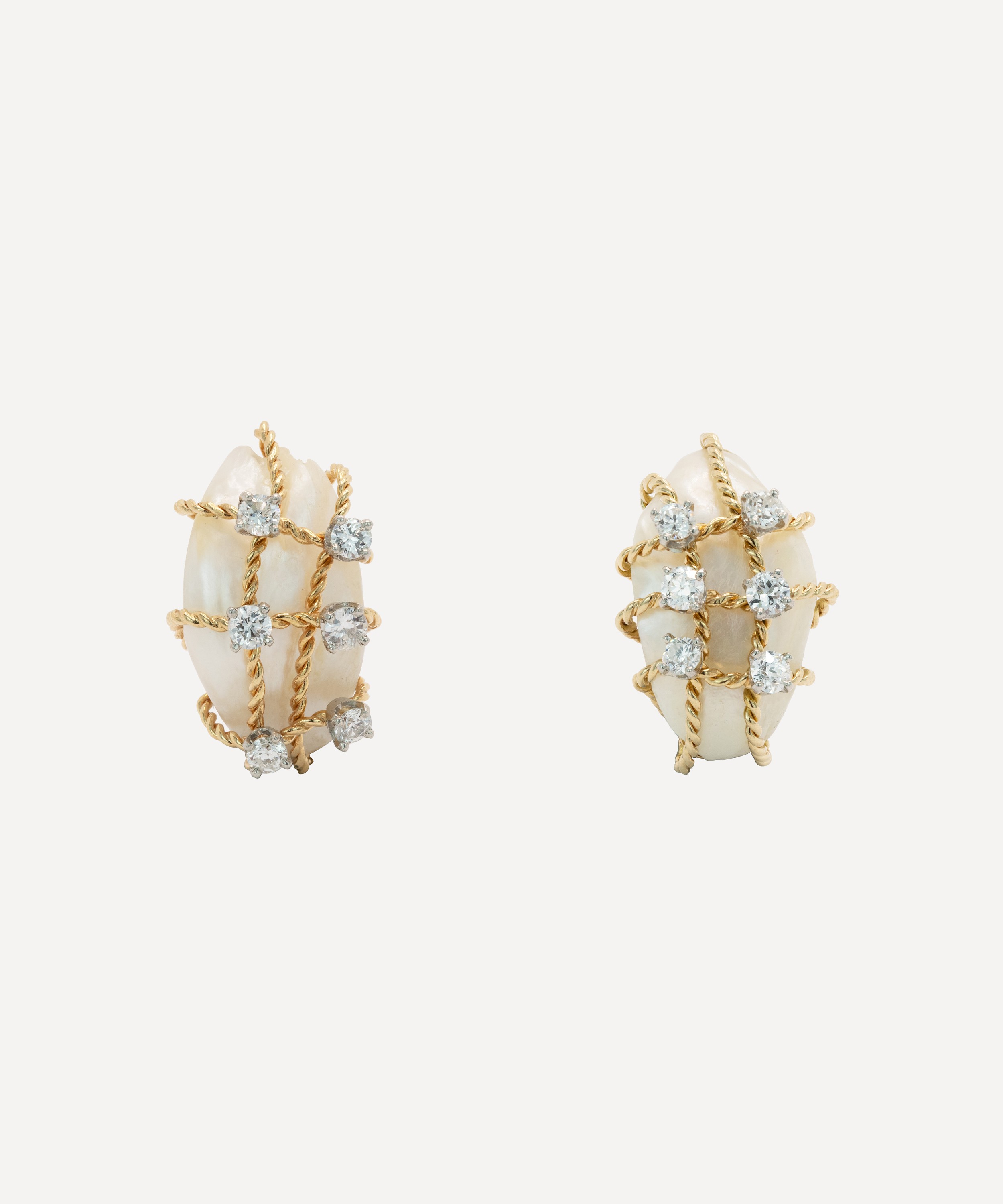 Kojis - 14ct Gold Netted Pearl and Diamond Stud Earrings image number 0