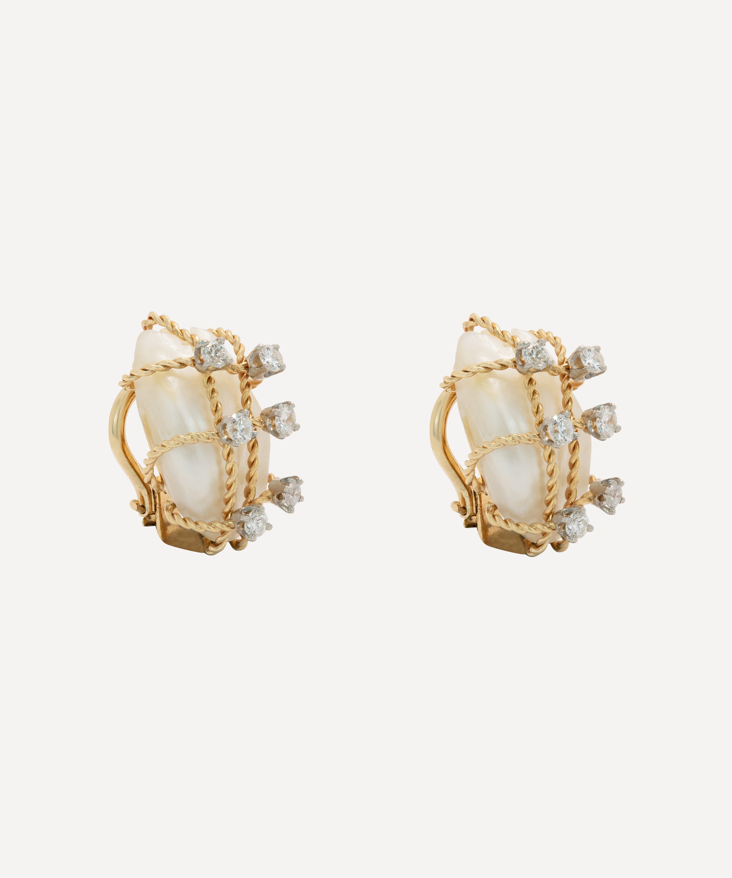 Kojis - 14ct Gold Netted Pearl and Diamond Stud Earrings image number 1