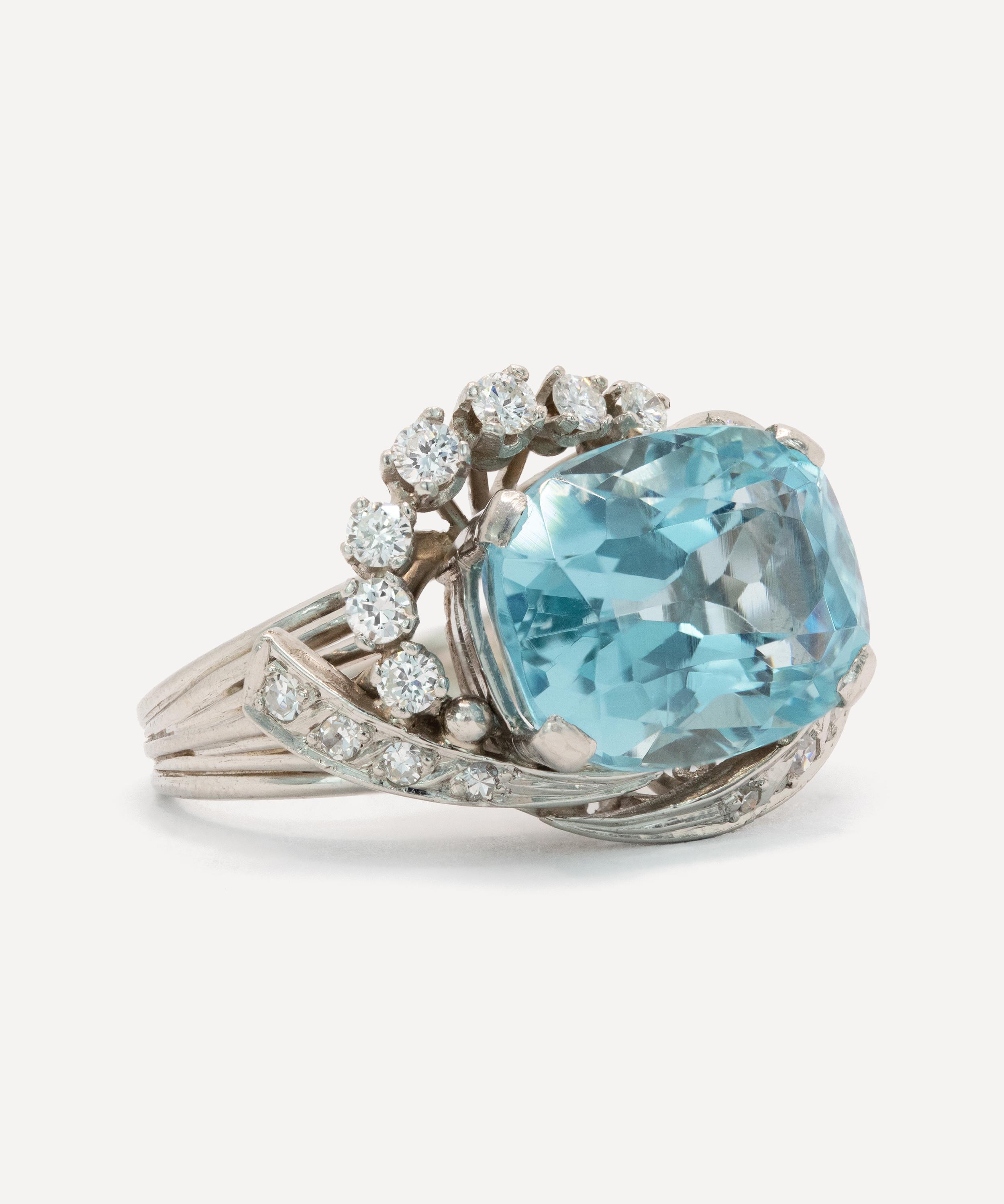 Kojis - Platinum Fancy Aquamarine Cluster Ring image number 1