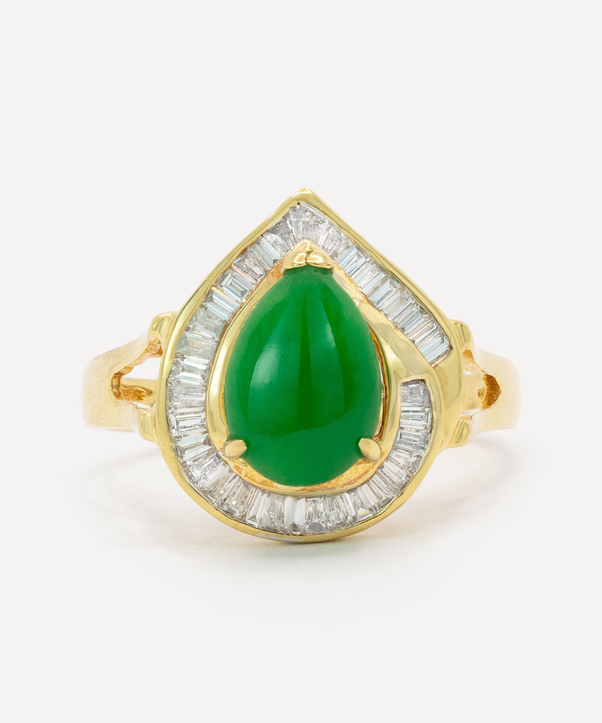 Kojis - 18ct Gold Vintage Jade and Diamond Cluster Ring image number 0