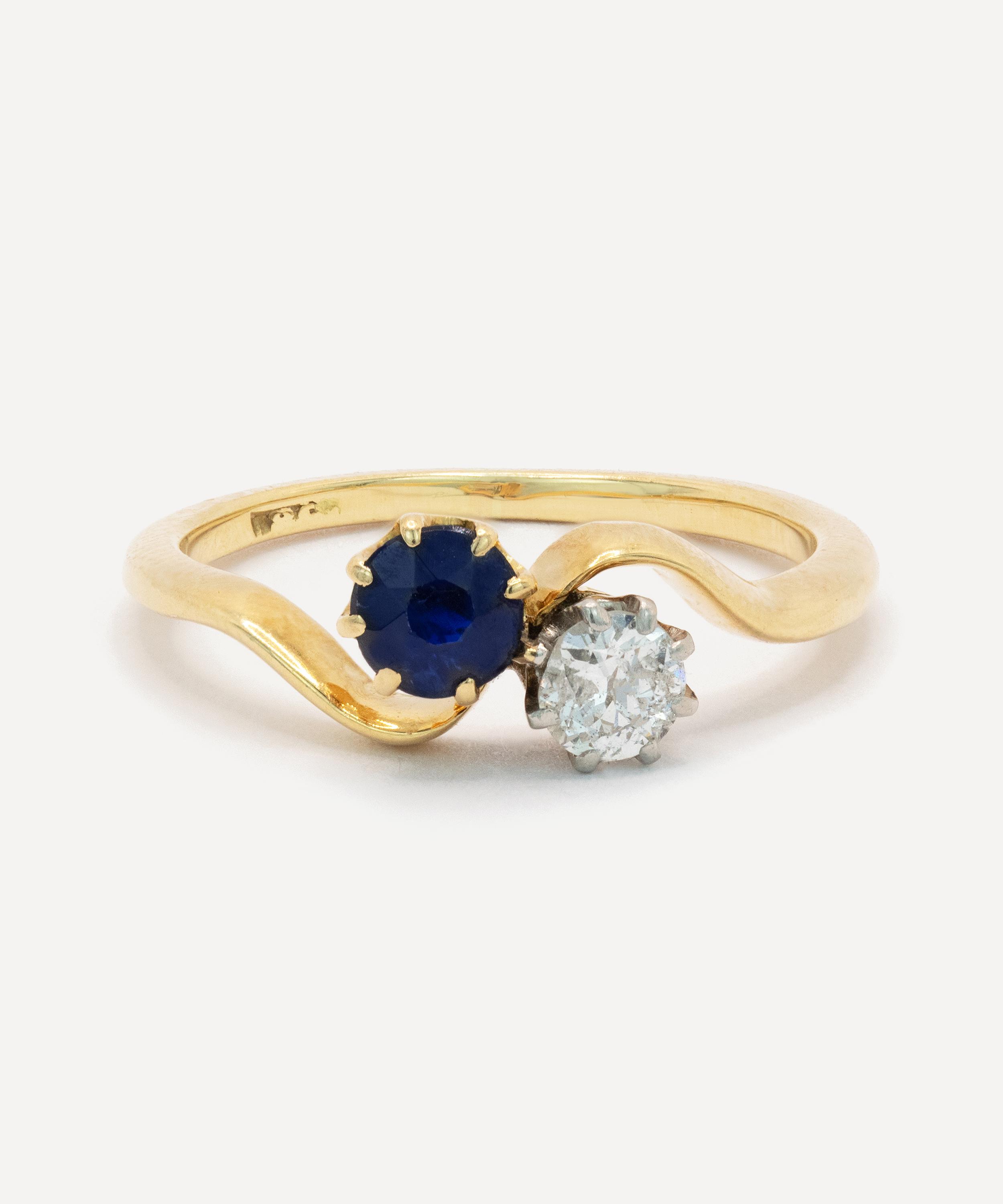 Kojis - 18ct Gold Antique Sapphire and Diamond Twist Toi et Moi Ring image number 0