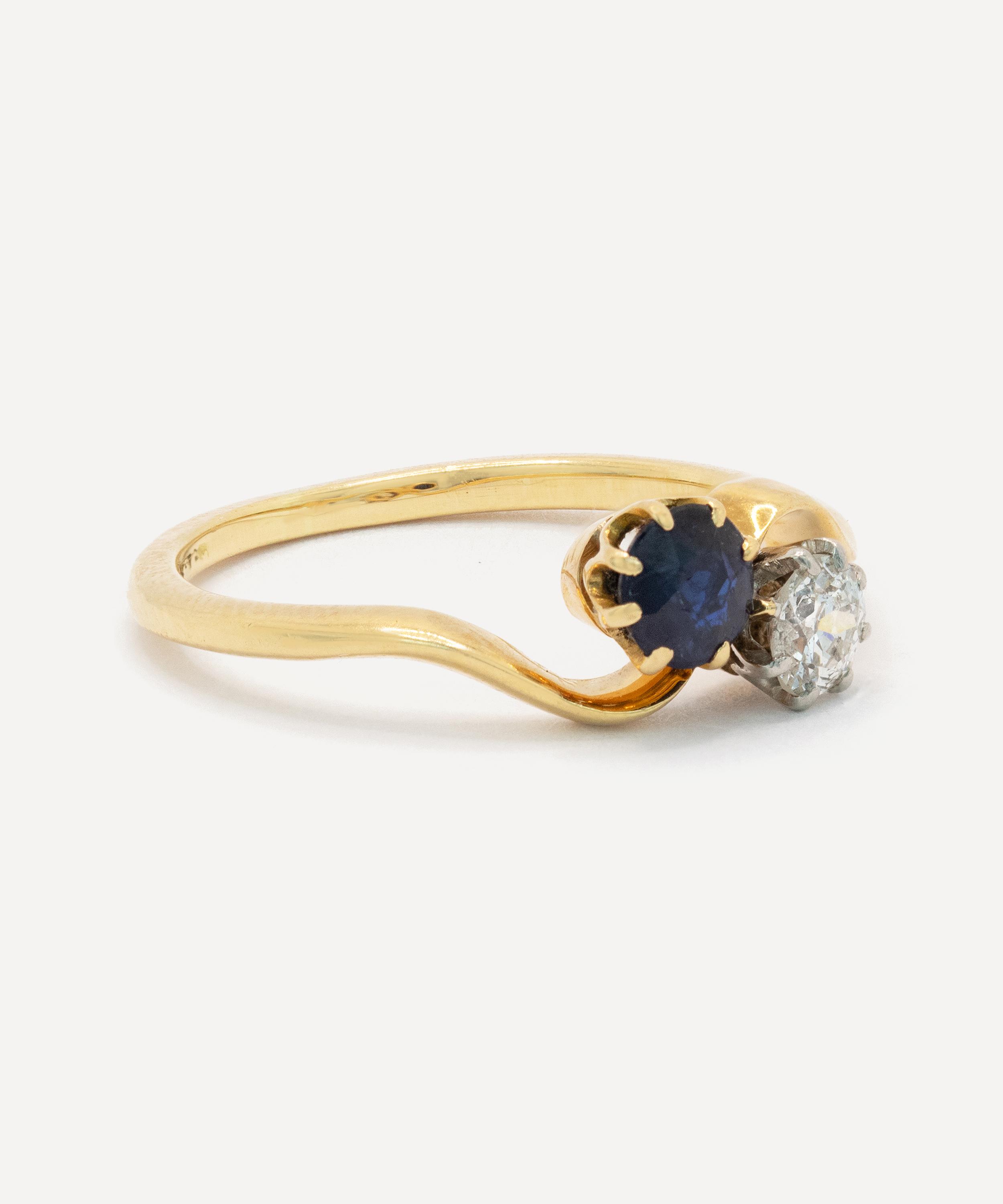 Kojis - 18ct Gold Antique Sapphire and Diamond Twist Toi et Moi Ring image number 1