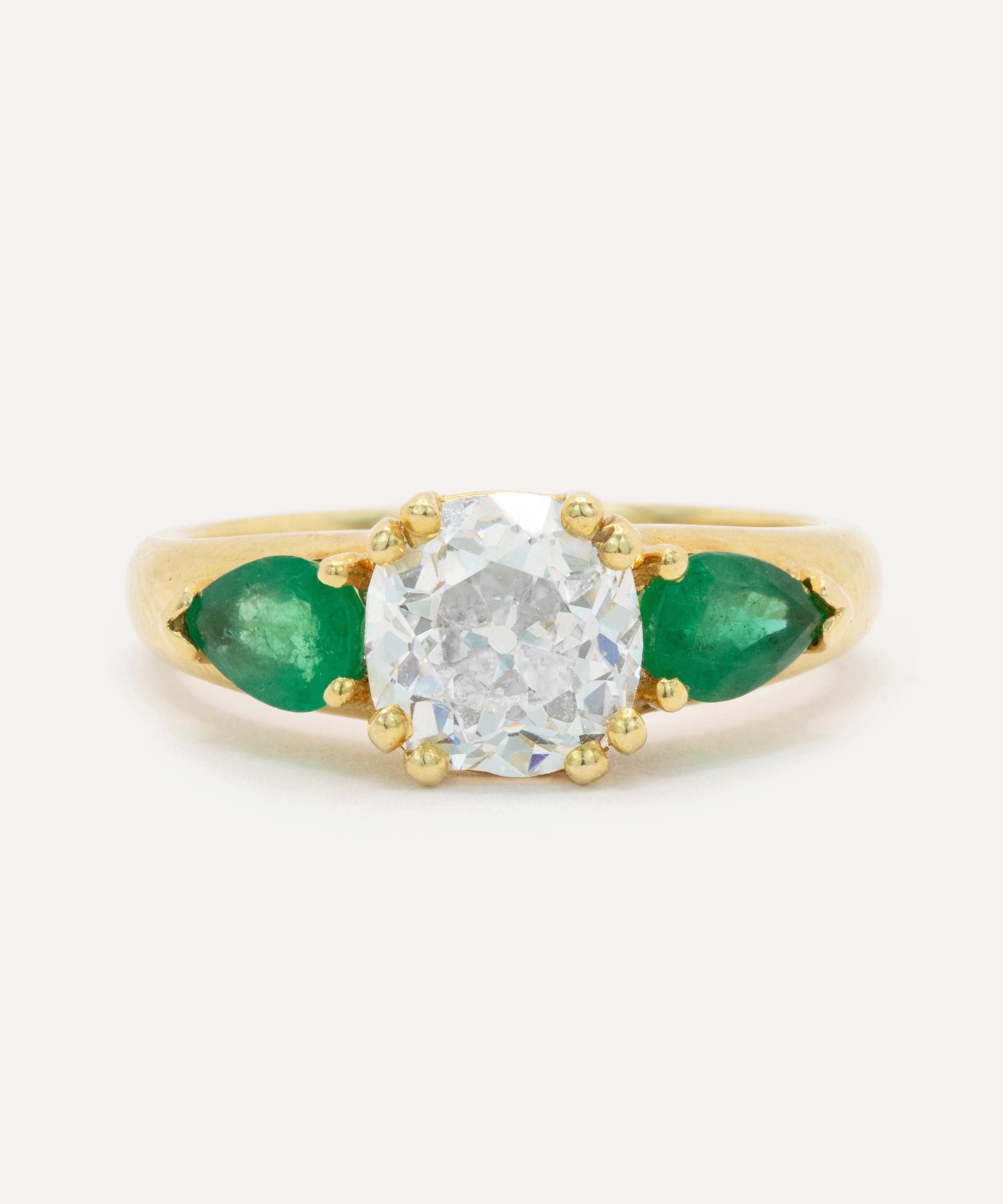 Kojis - 18ct Gold Vintage Diamond and Emerald Ring image number 0