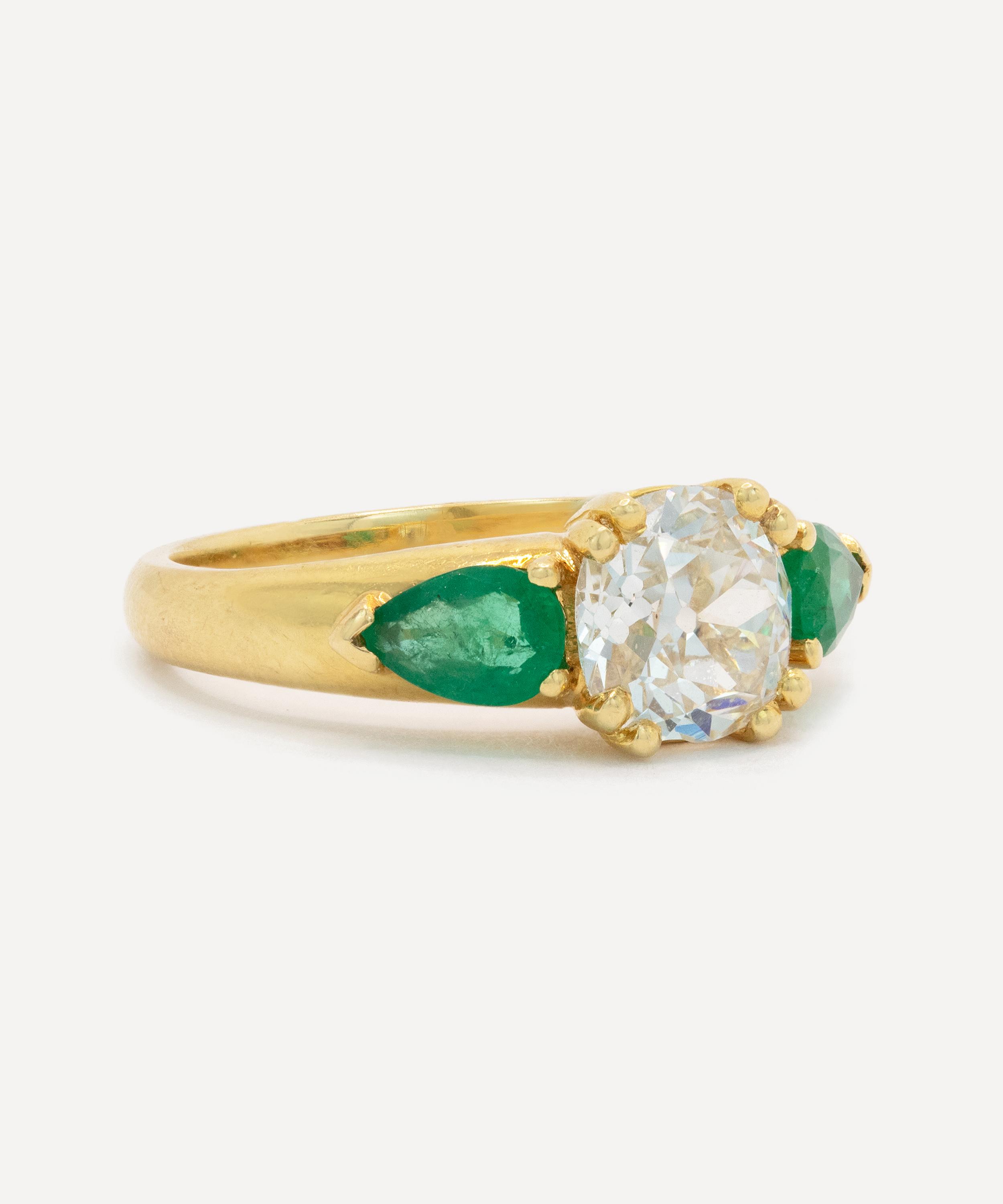 Kojis - 18ct Gold Vintage Diamond and Emerald Ring image number 1