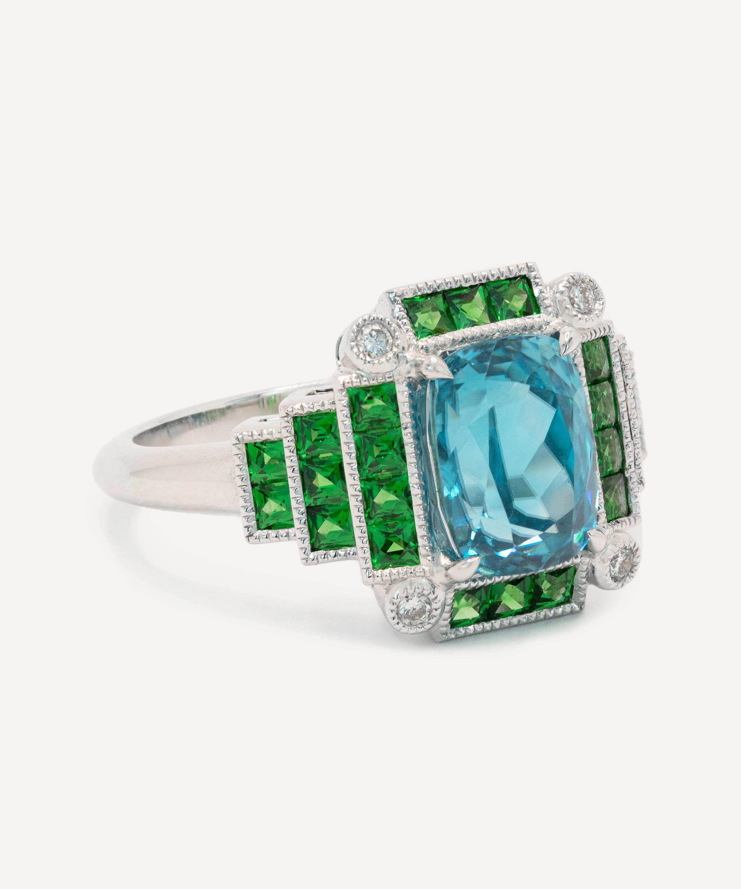 Kojis - Platinum Zircon and Green Garnet Cocktail Ring image number 1